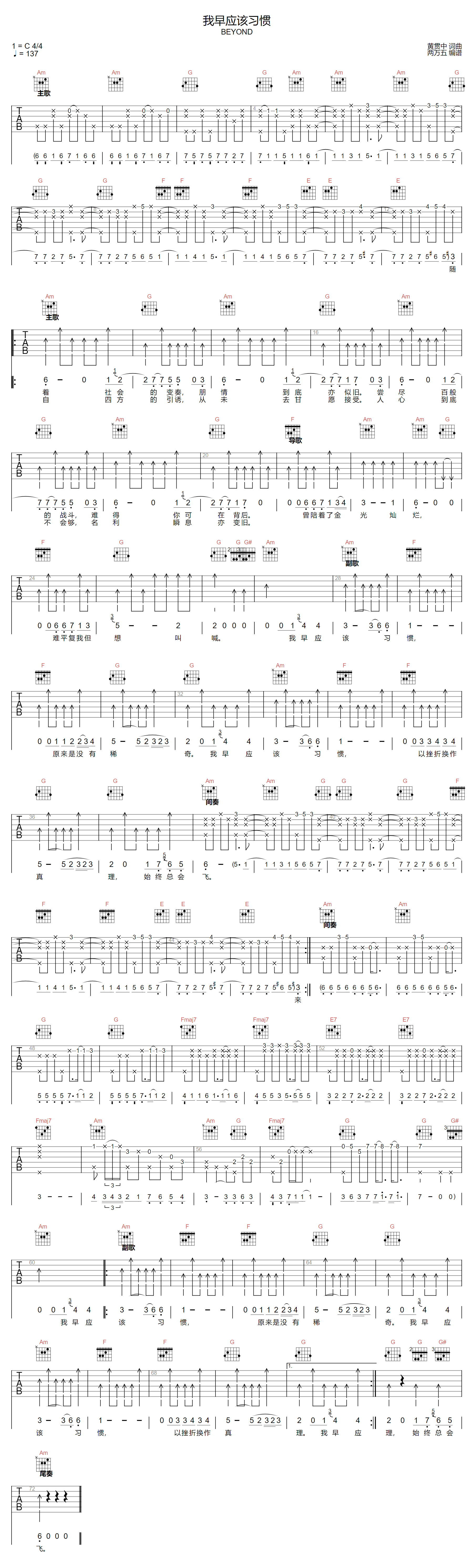 我早应该习惯吉他谱1