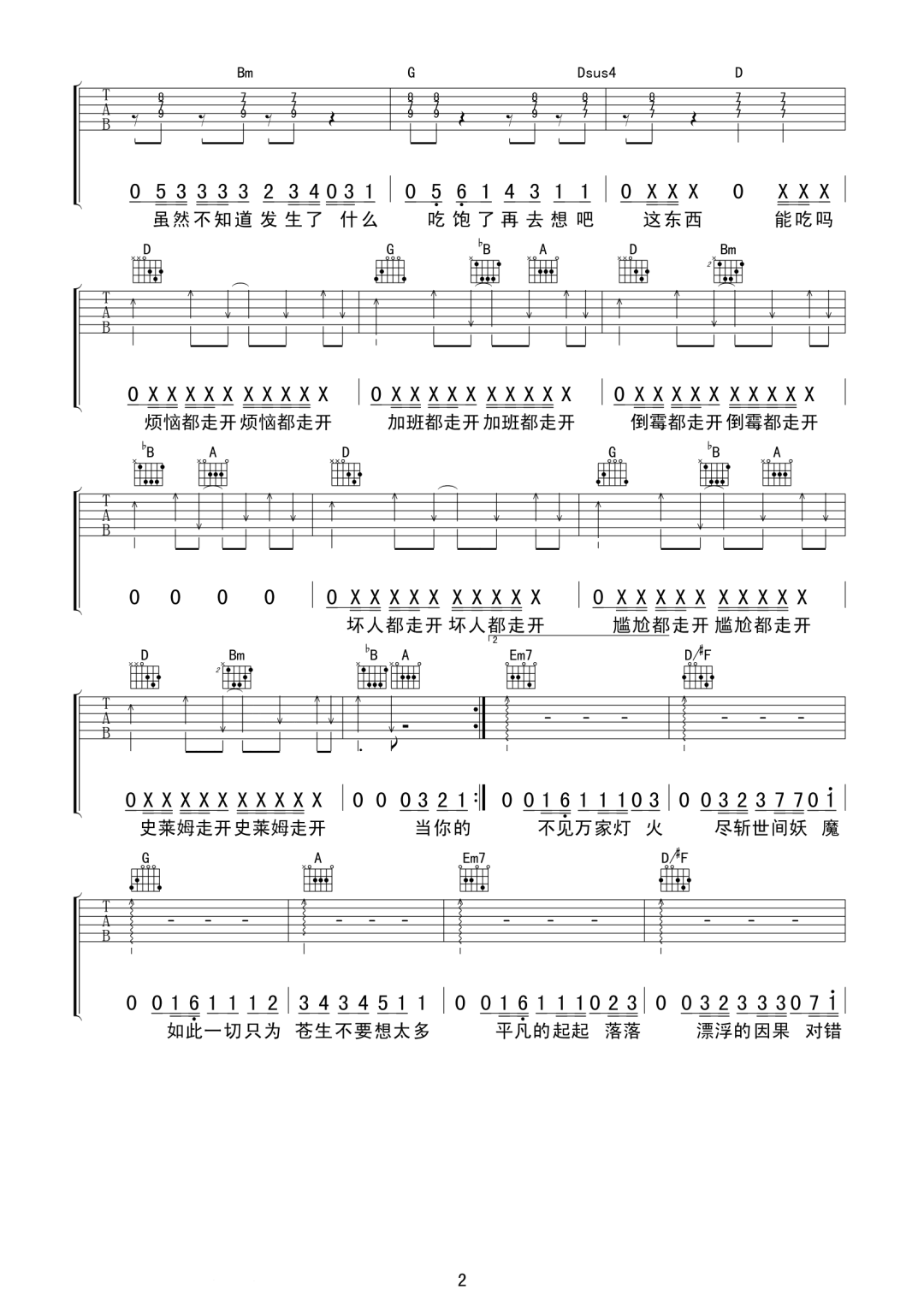 让风告诉你吉他谱2