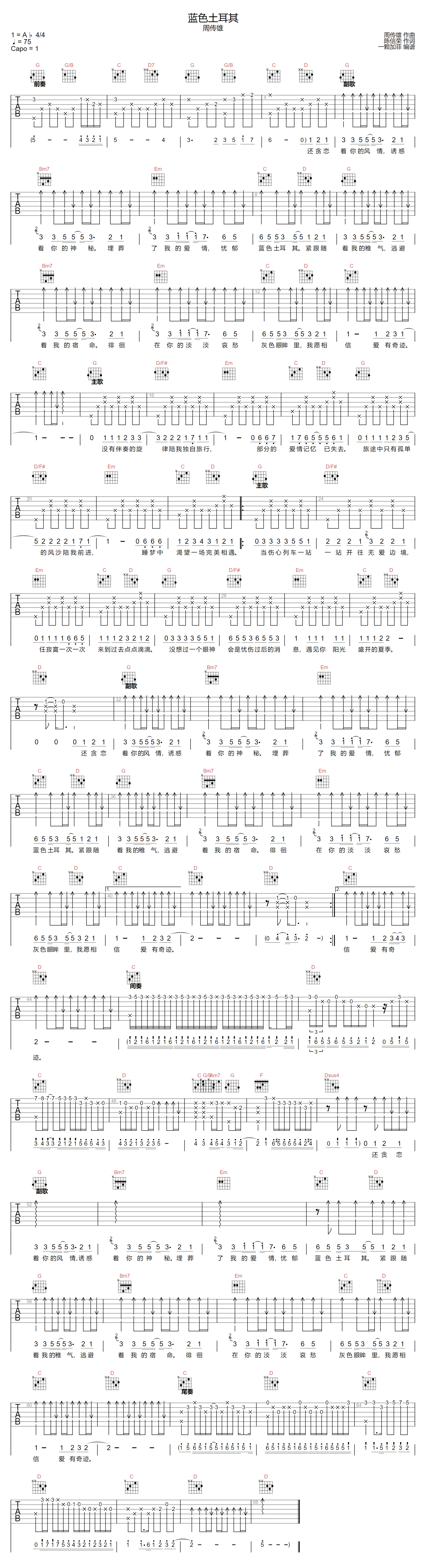 蓝色土耳其吉他谱1