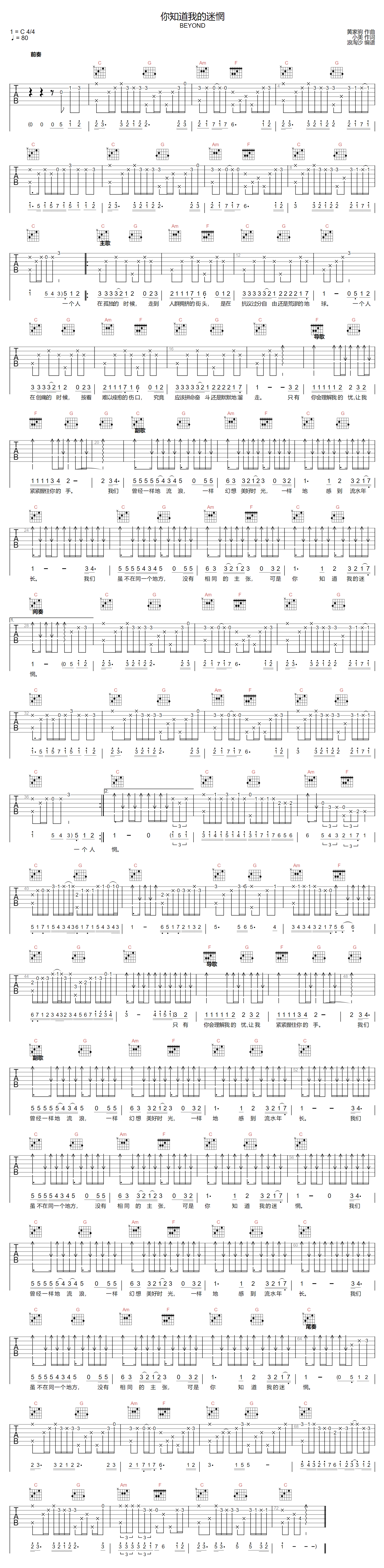 你知道我的迷惘吉他谱1