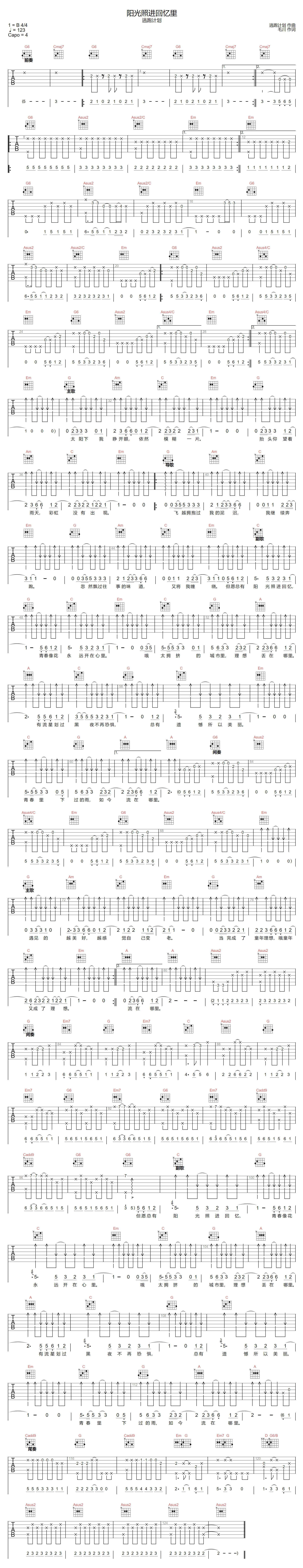 阳光照进回忆里吉他谱1