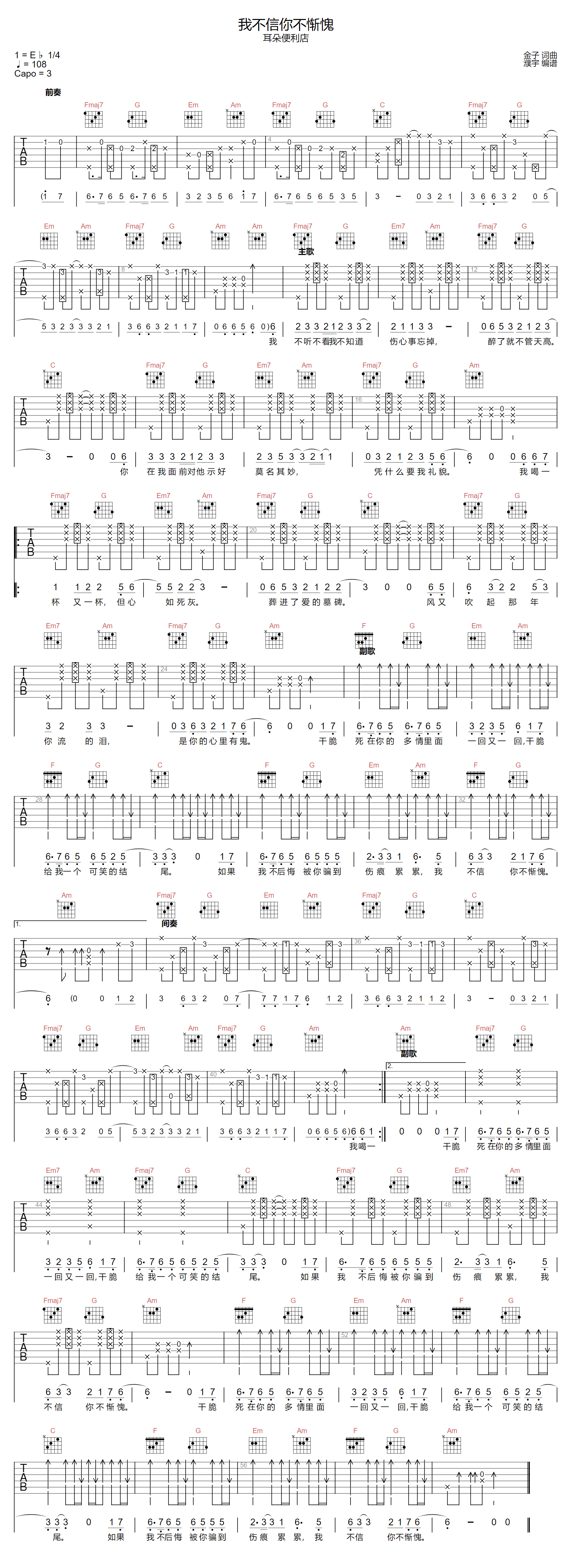 我不信你不惭愧吉他谱1