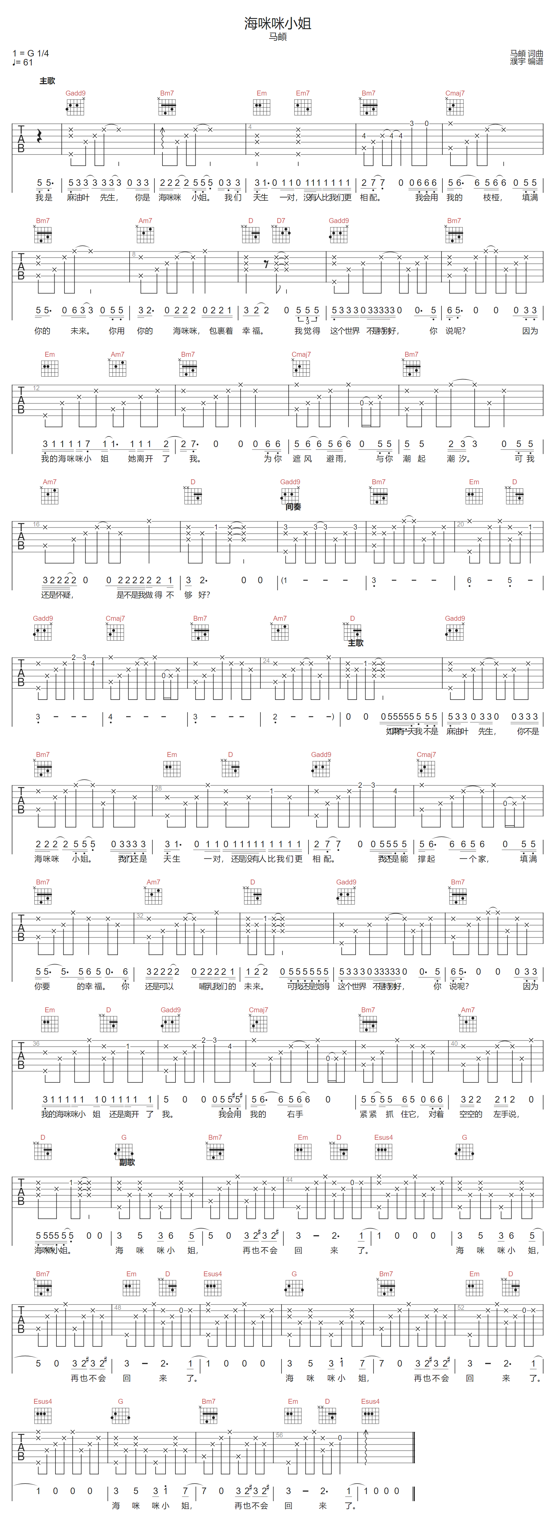 海咪咪小姐吉他谱1