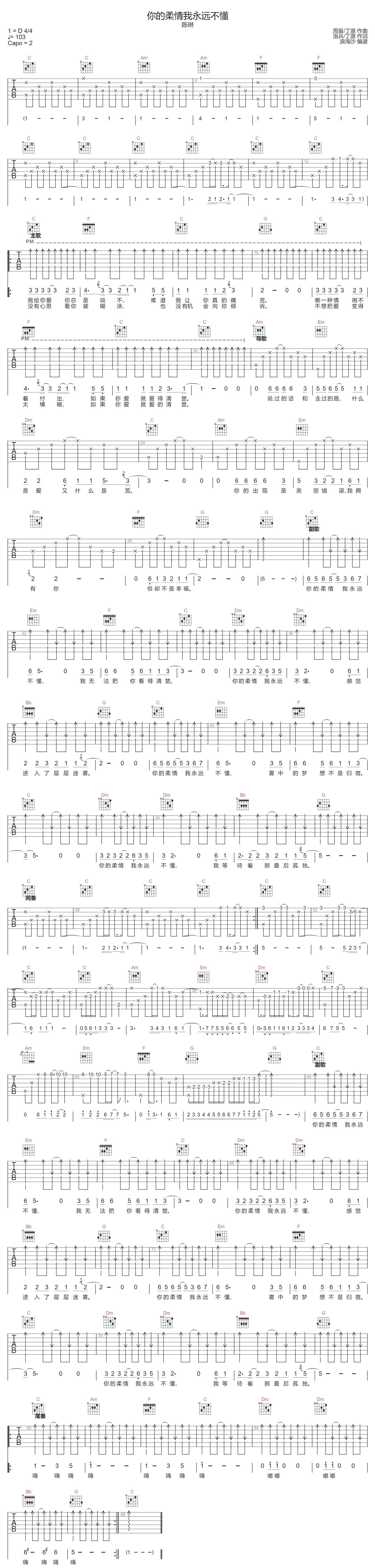 你的柔情我永远不懂吉他谱1
