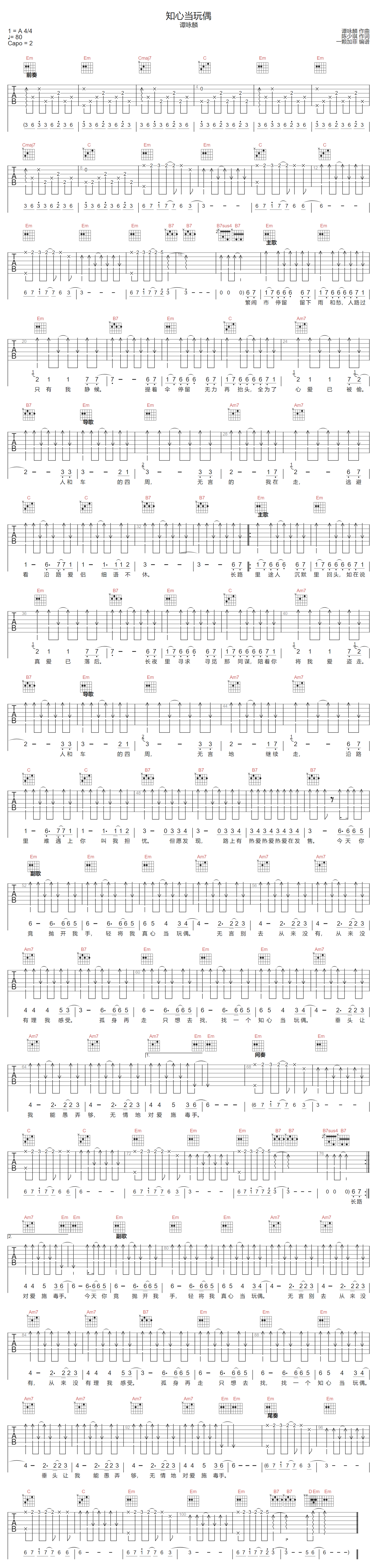 知心当玩偶吉他谱1