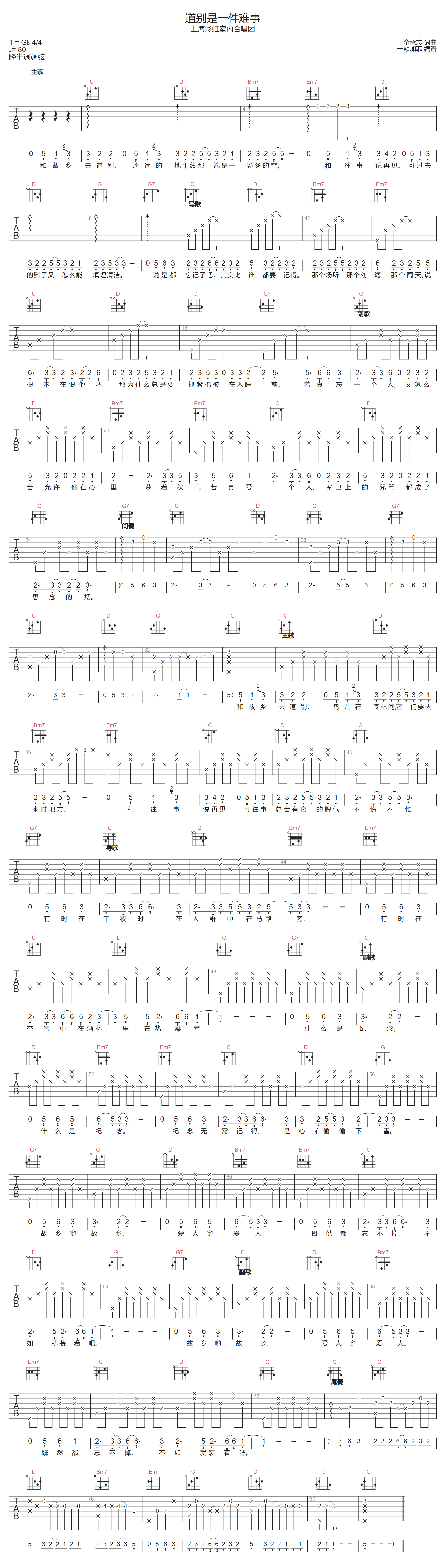 道别是一件难事吉他谱1