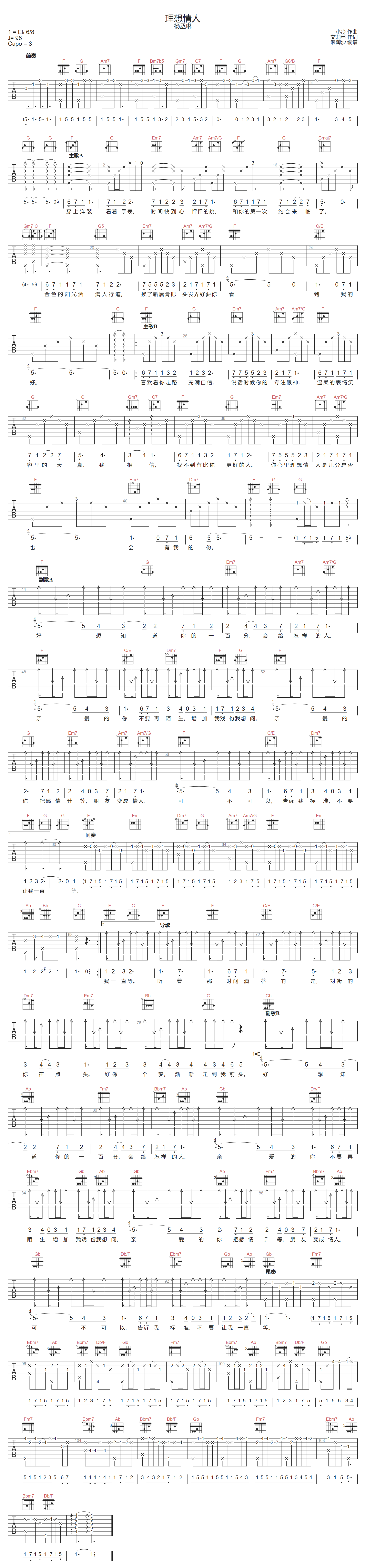 理想情人吉他谱1