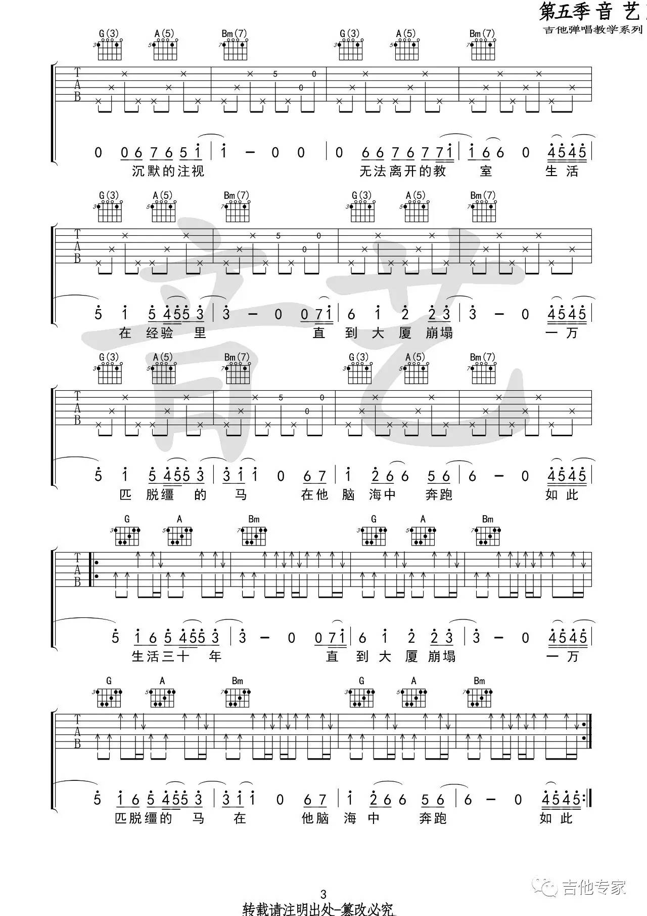 杀死那个石家庄人吉他谱_D调六线谱_音艺吉他编配_万能青年旅店
