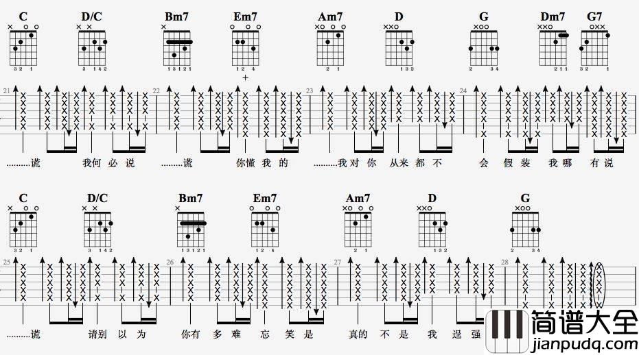 说谎吉他谱_G调附演示_7t吉他教室编配_林宥嘉