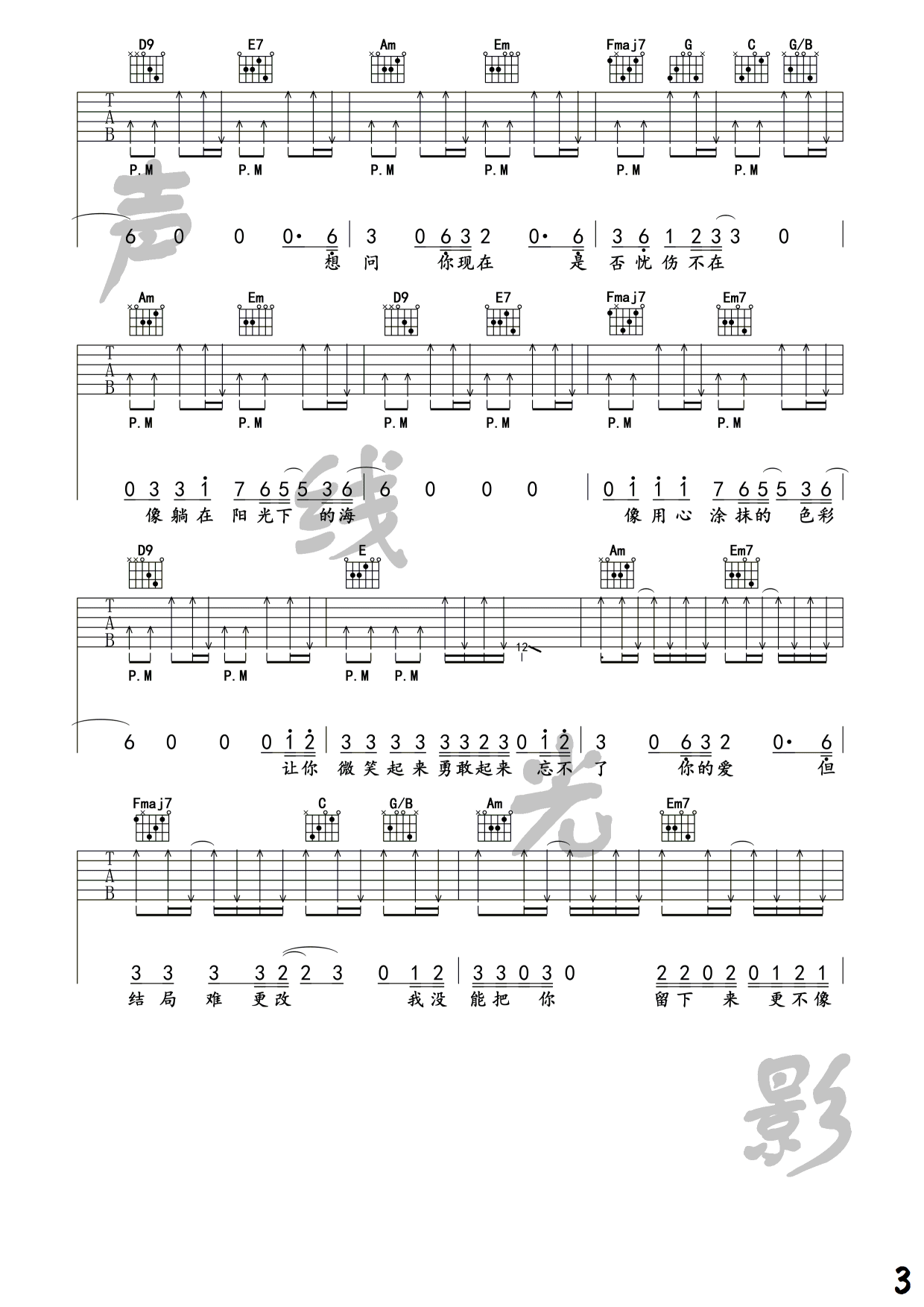 男孩吉他谱_C调_声线光影编配_梁博