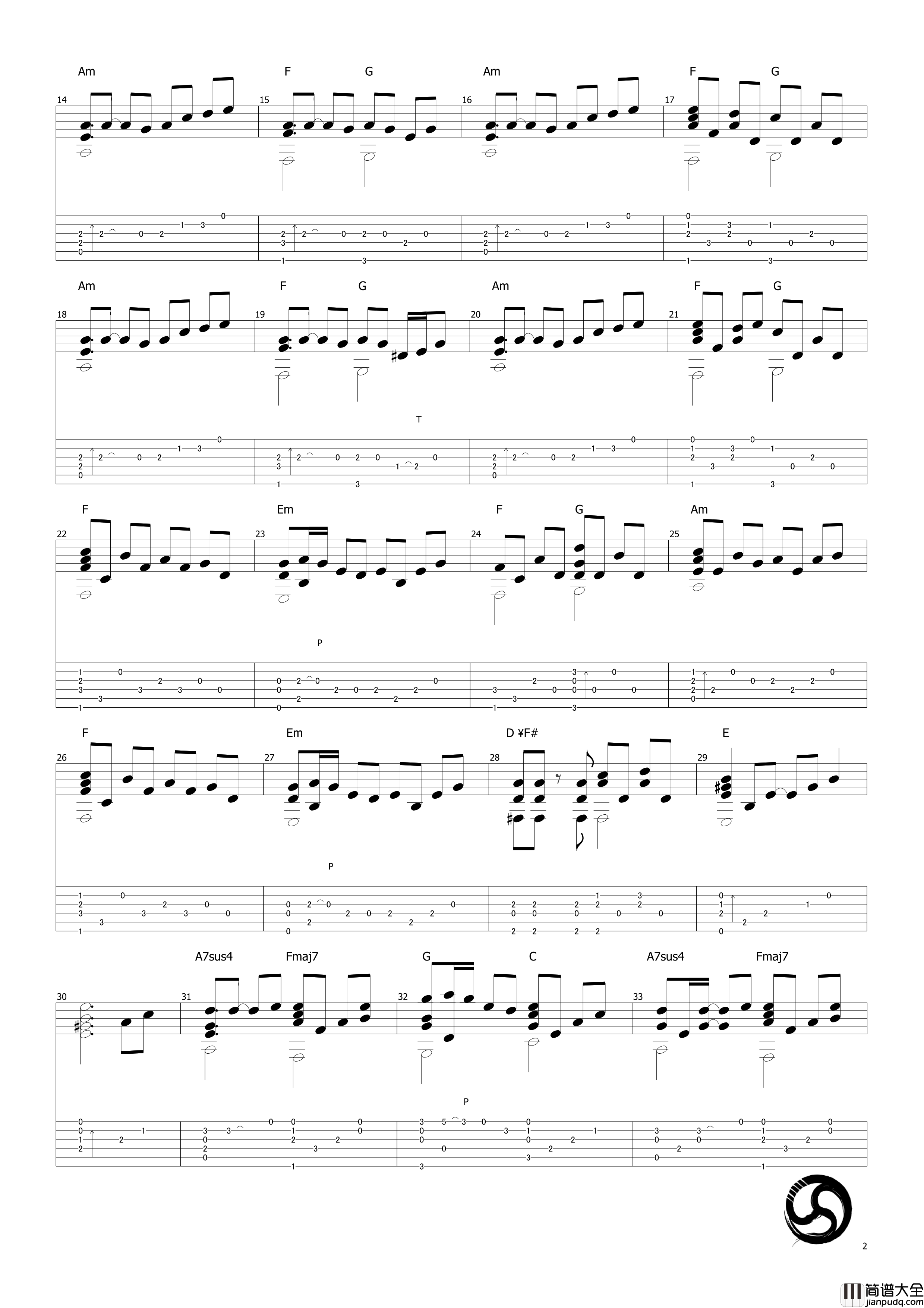 千本樱吉他谱_A调_指弹独奏谱_原版独奏_武士桑