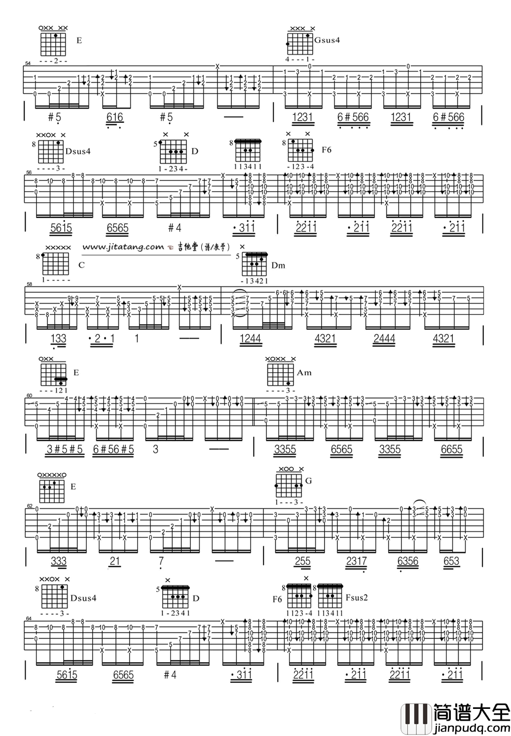 加州旅馆指弹谱_六线谱_吉他大本营编配_老鹰乐队