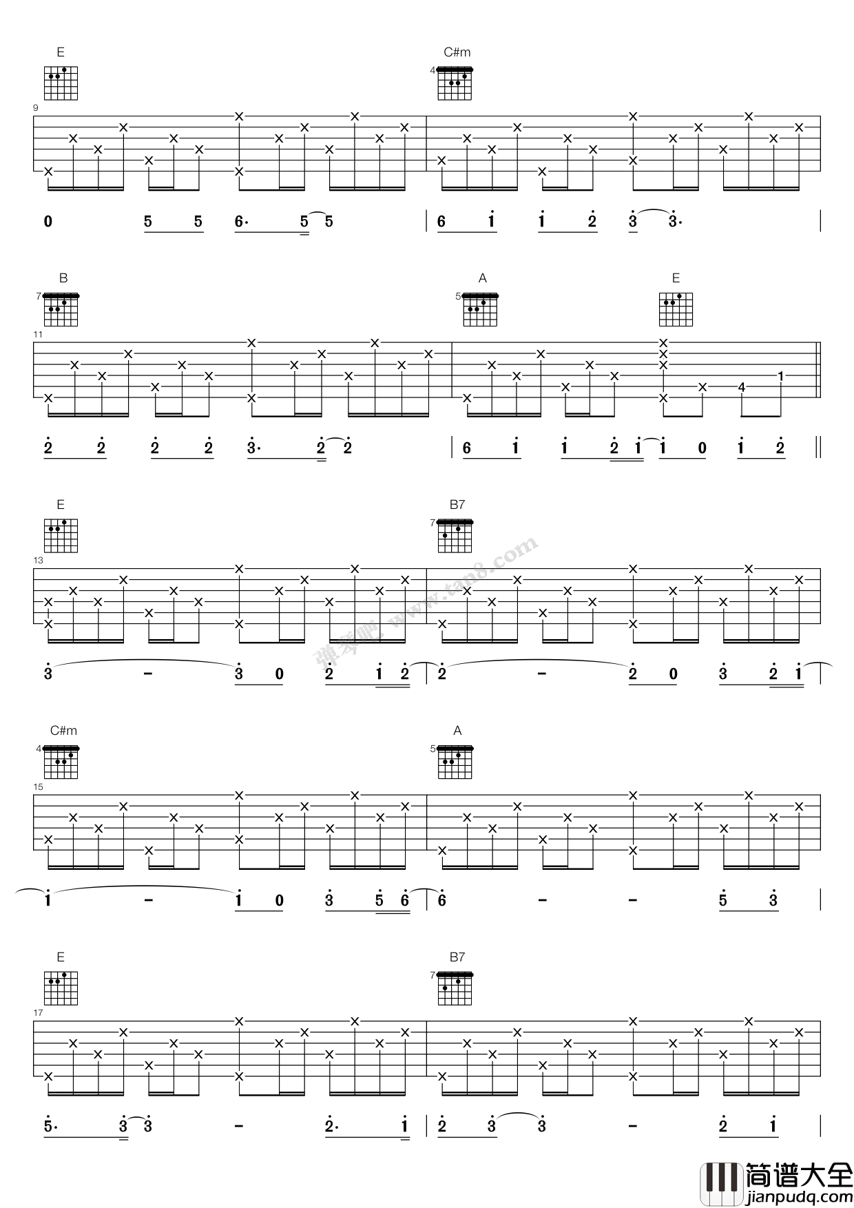 乡村路带我回家吉他谱_E调六线谱_弹吧编配_John_Denver