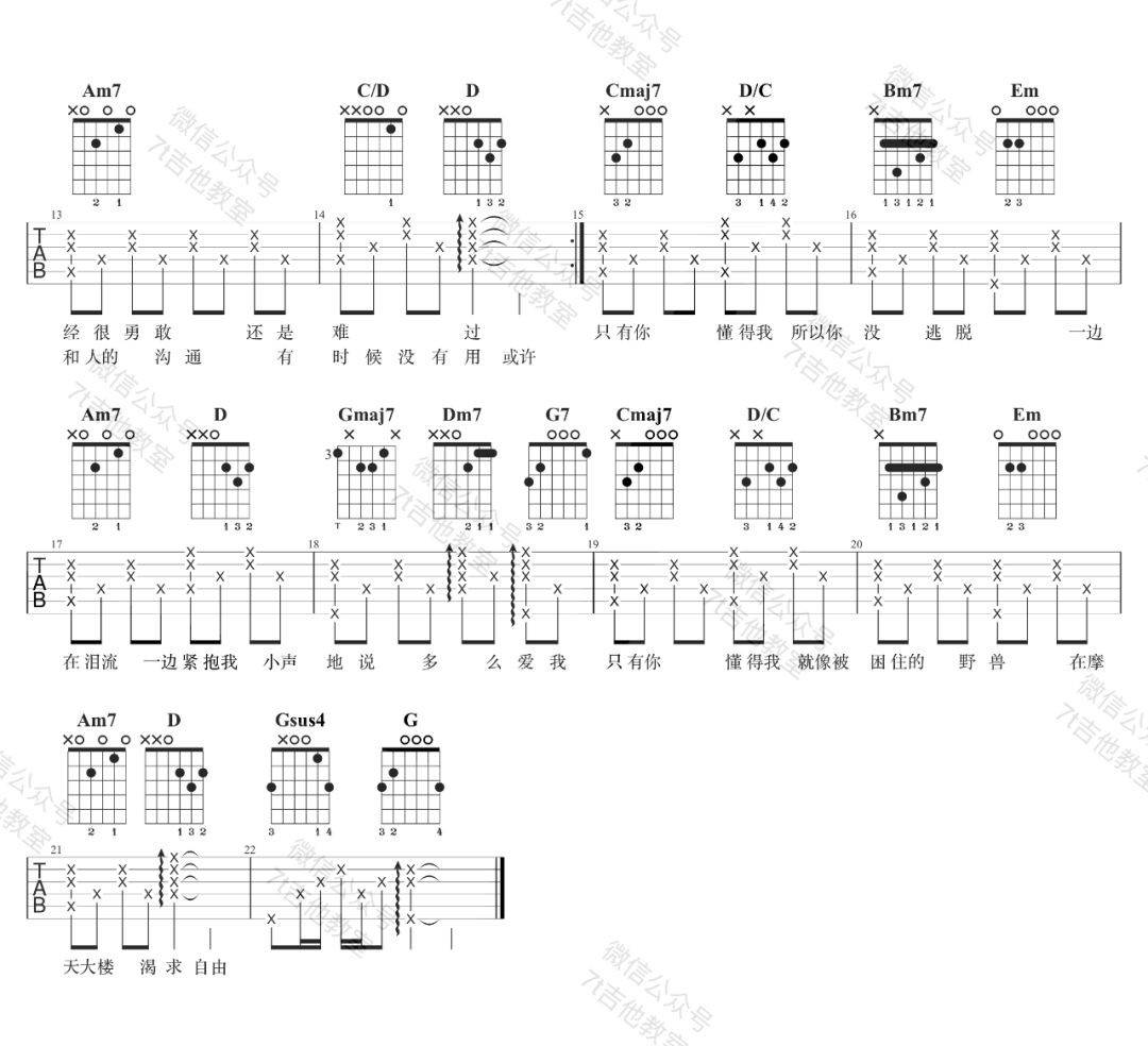 想自由吉他谱_G调_7T吉他教室编配_林宥嘉