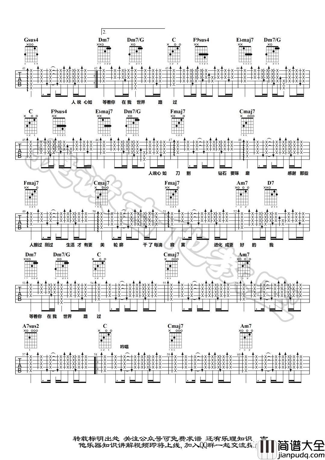 不说吉他谱_C调扫弦版_捷诚吉他教室编配_李荣浩