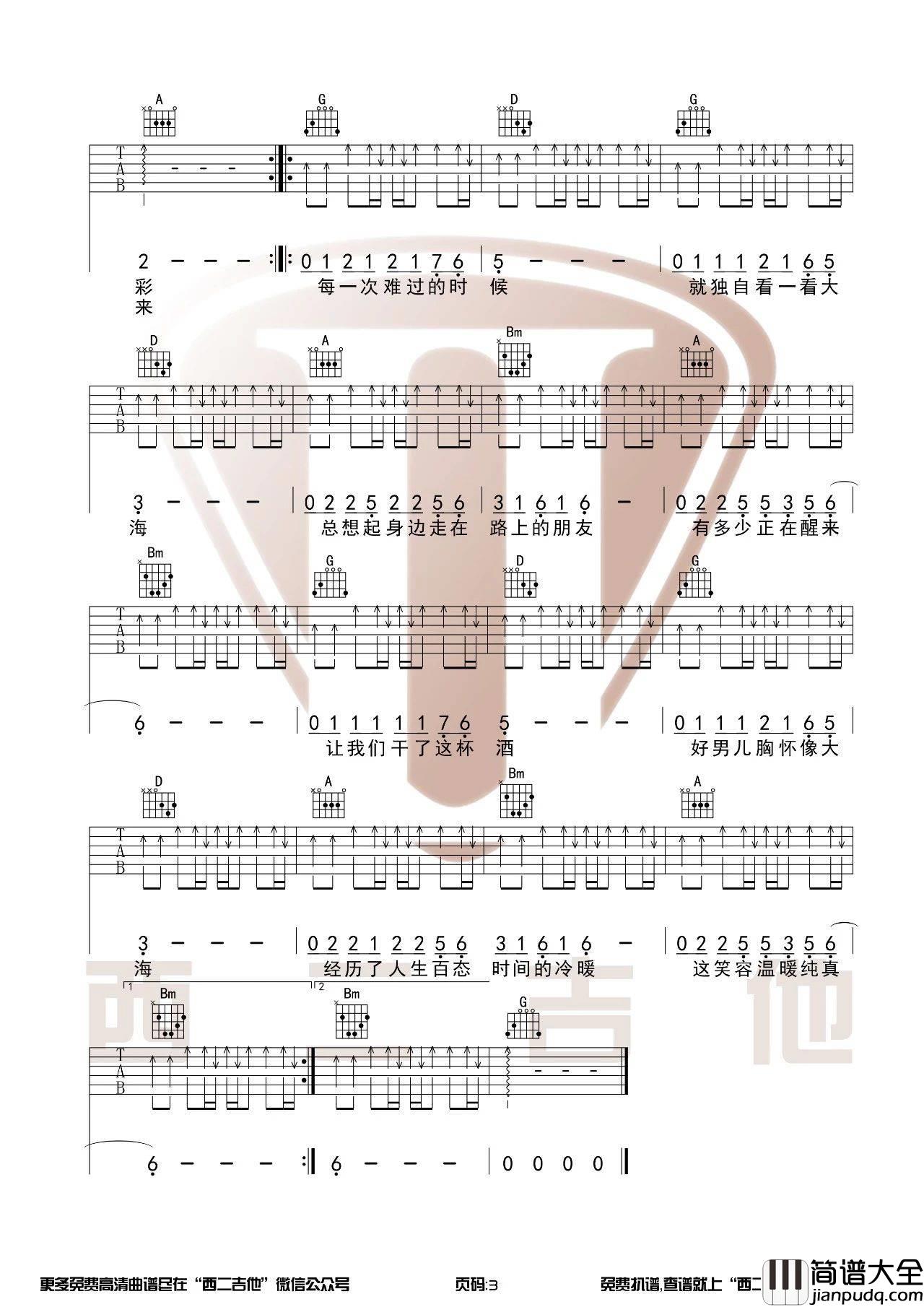 曾经的你吉他谱_D调_西二吉他编配_许巍