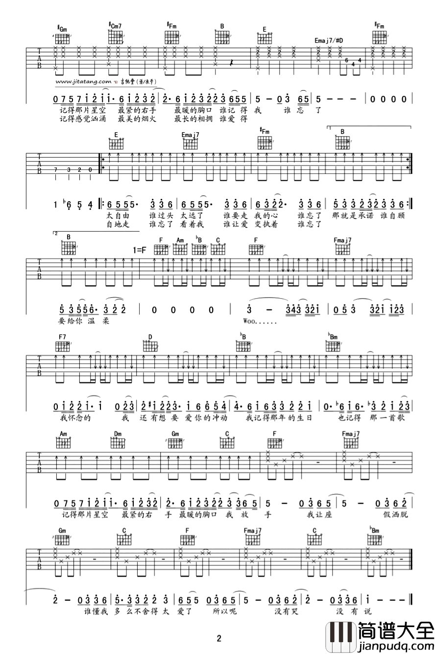 我怀念的吉他谱_E调六线谱_简单版_孙燕姿