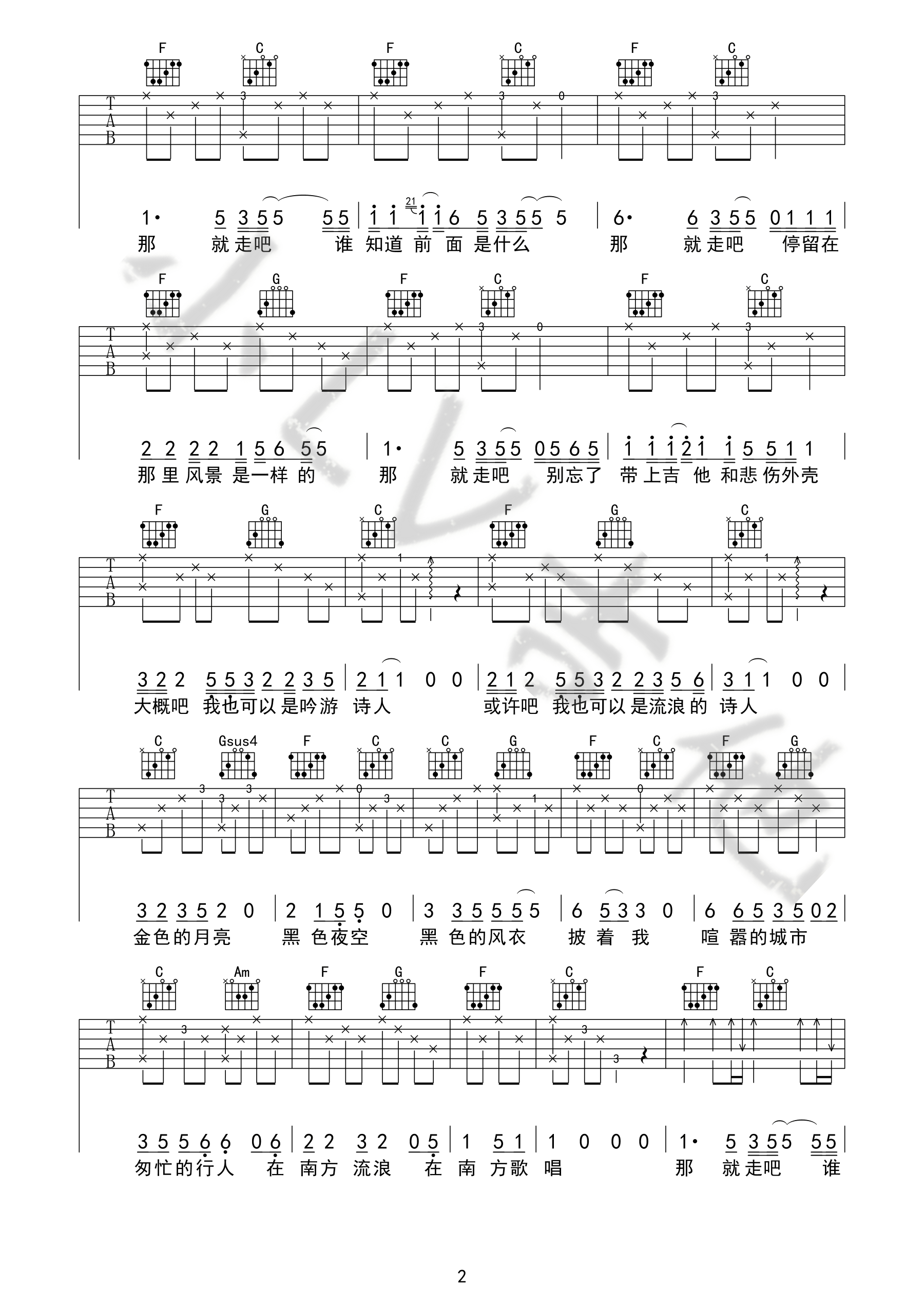 我也可以是流浪诗人吉他谱_D调高清版_小LV吉他编配_好妹妹乐队