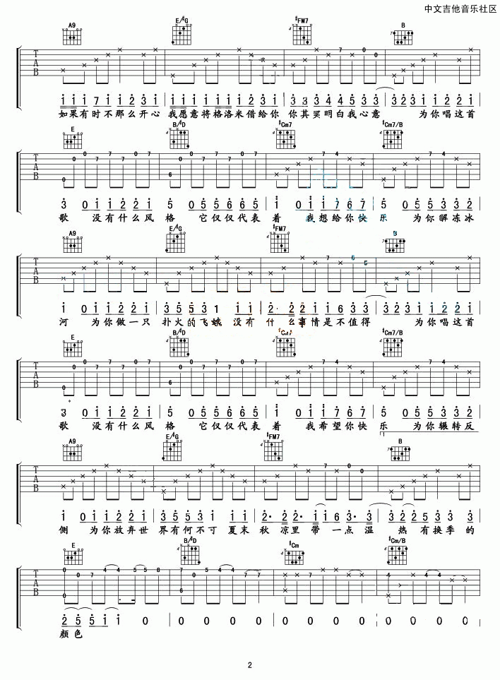 有何不可吉他谱_E调_中文吉他音乐社区编配_许嵩