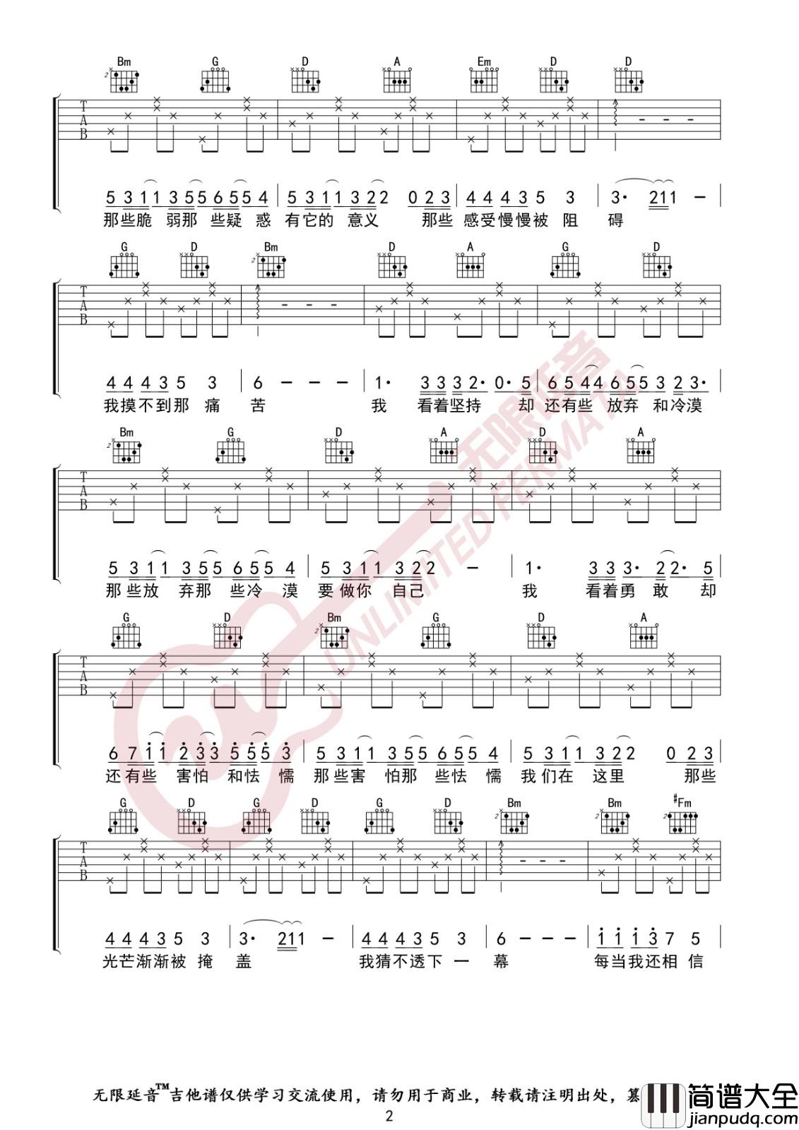 与火星的孩子对话吉他谱_D调精选版_无限延音编配_华晨宇