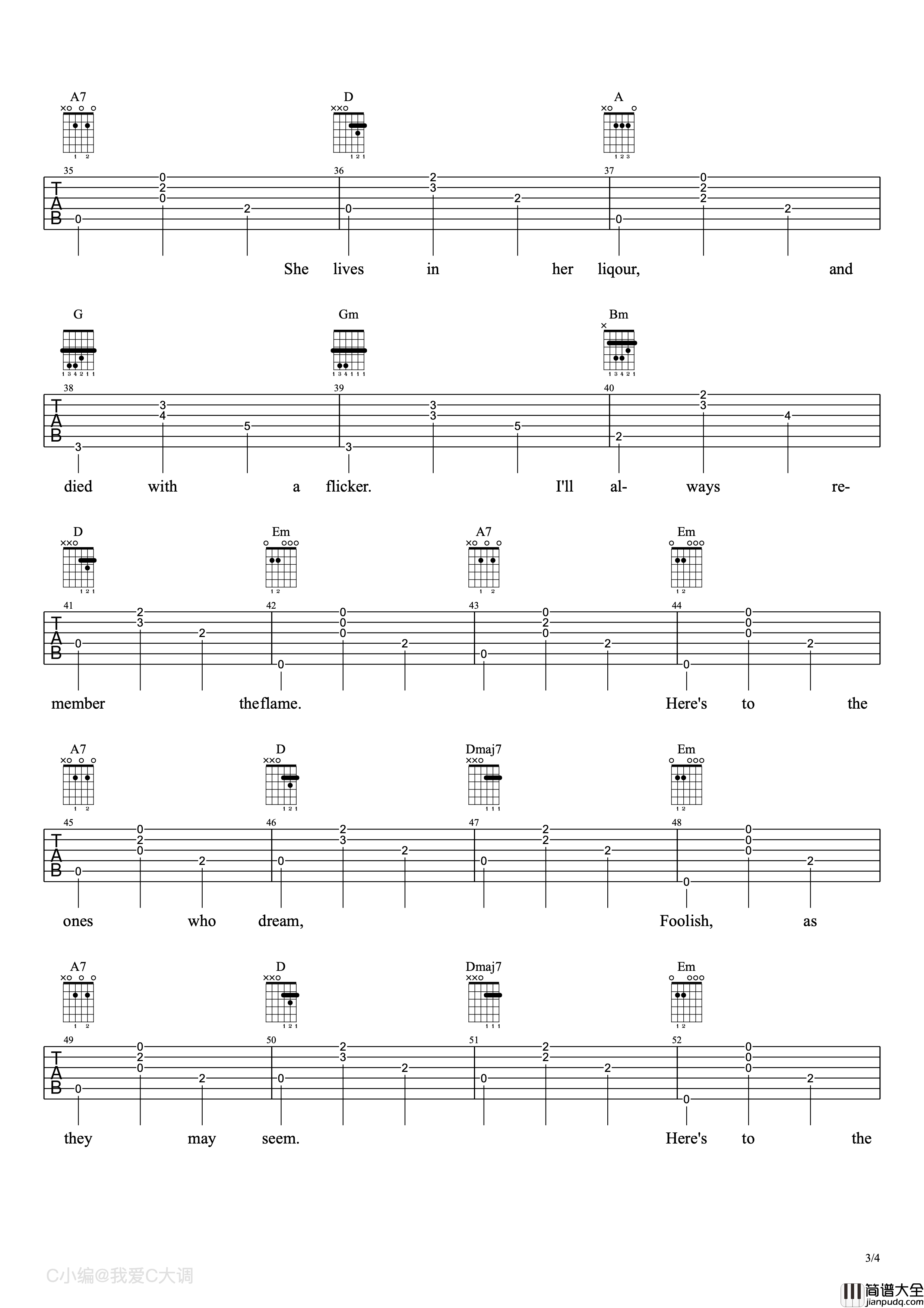 The_Fools_Who_Dream吉他谱_C调_我爱C大调编配_Audition