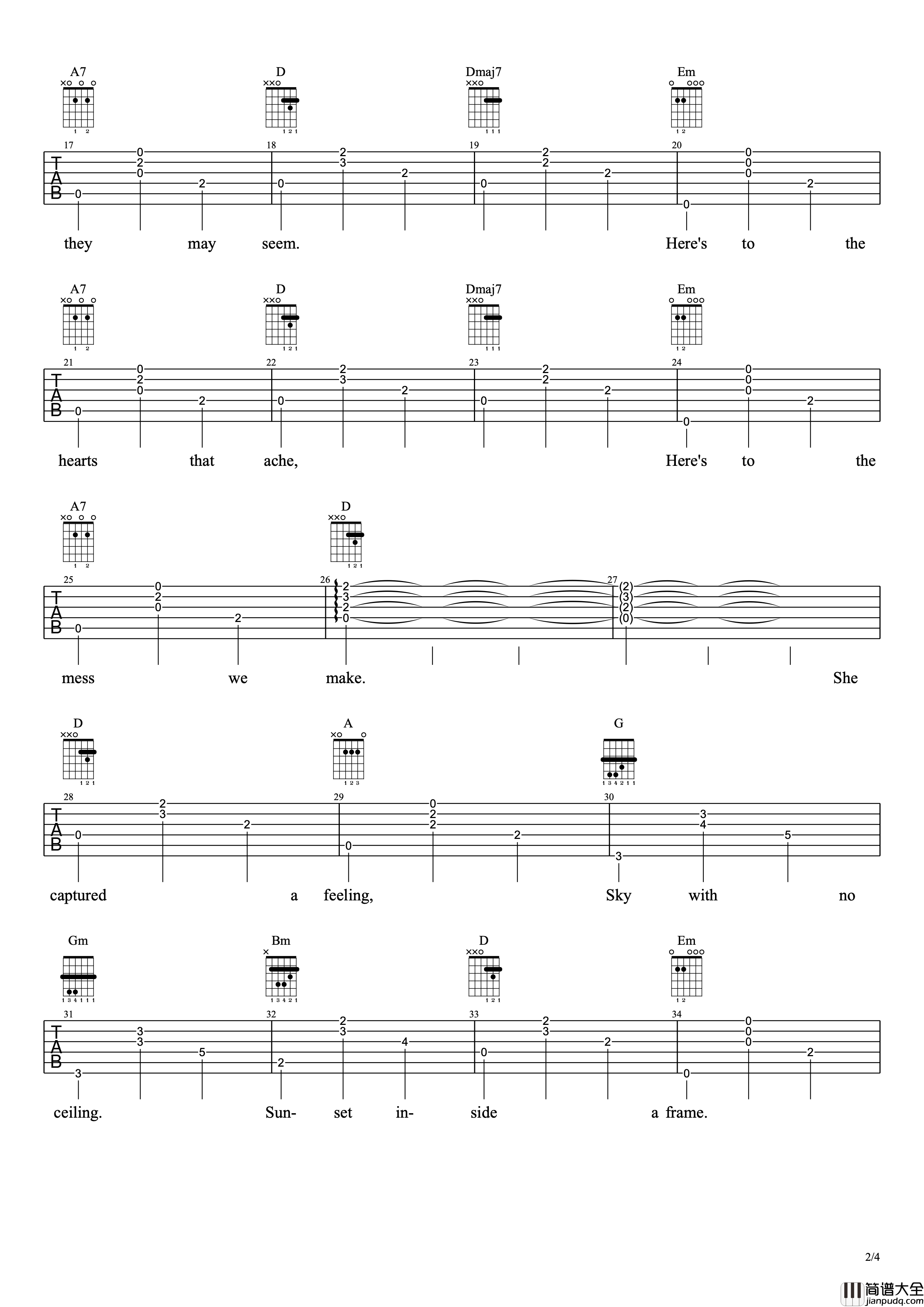 The_Fools_Who_Dream吉他谱_C调_我爱C大调编配_Audition