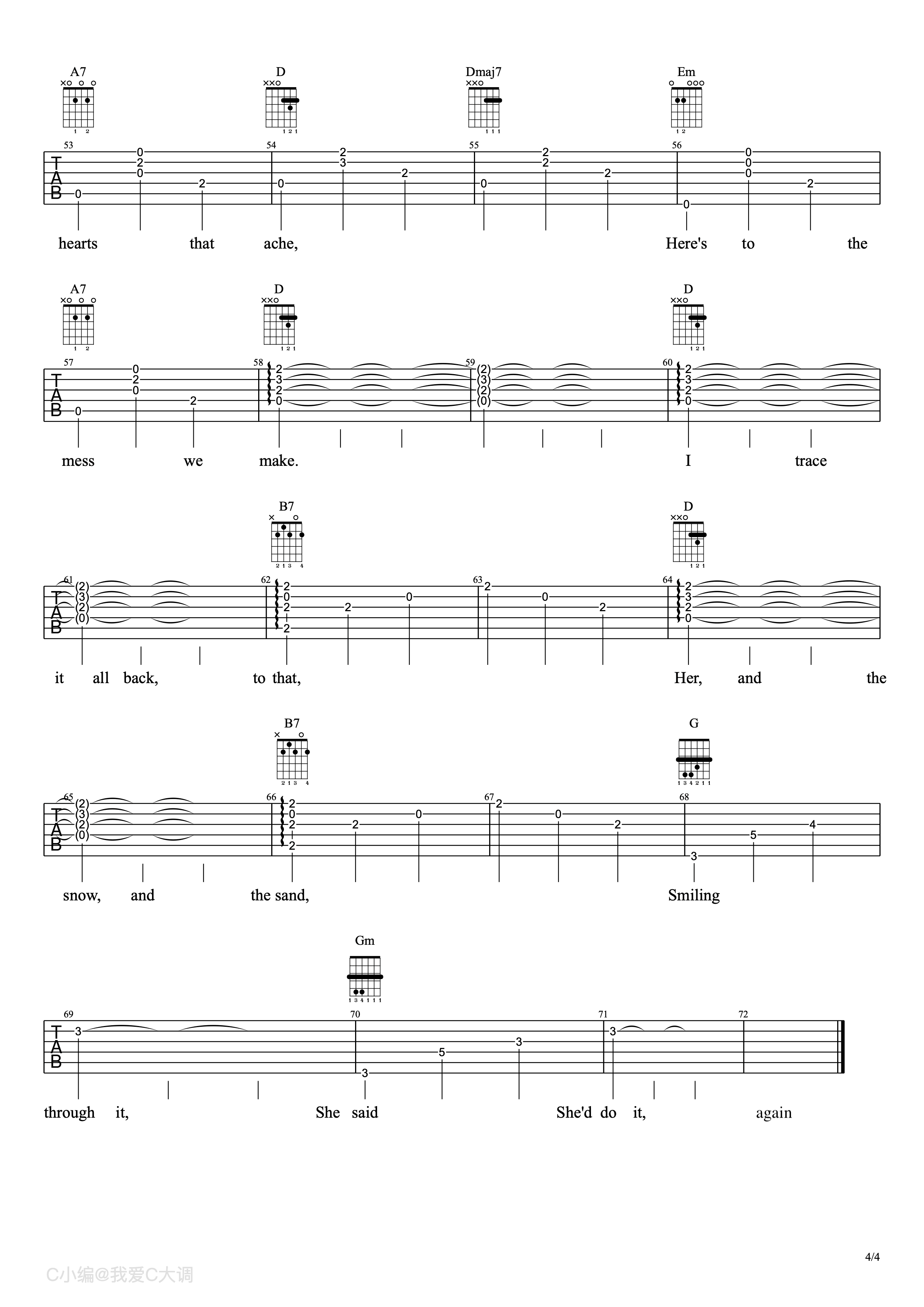 The_Fools_Who_Dream吉他谱_C调_我爱C大调编配_Audition