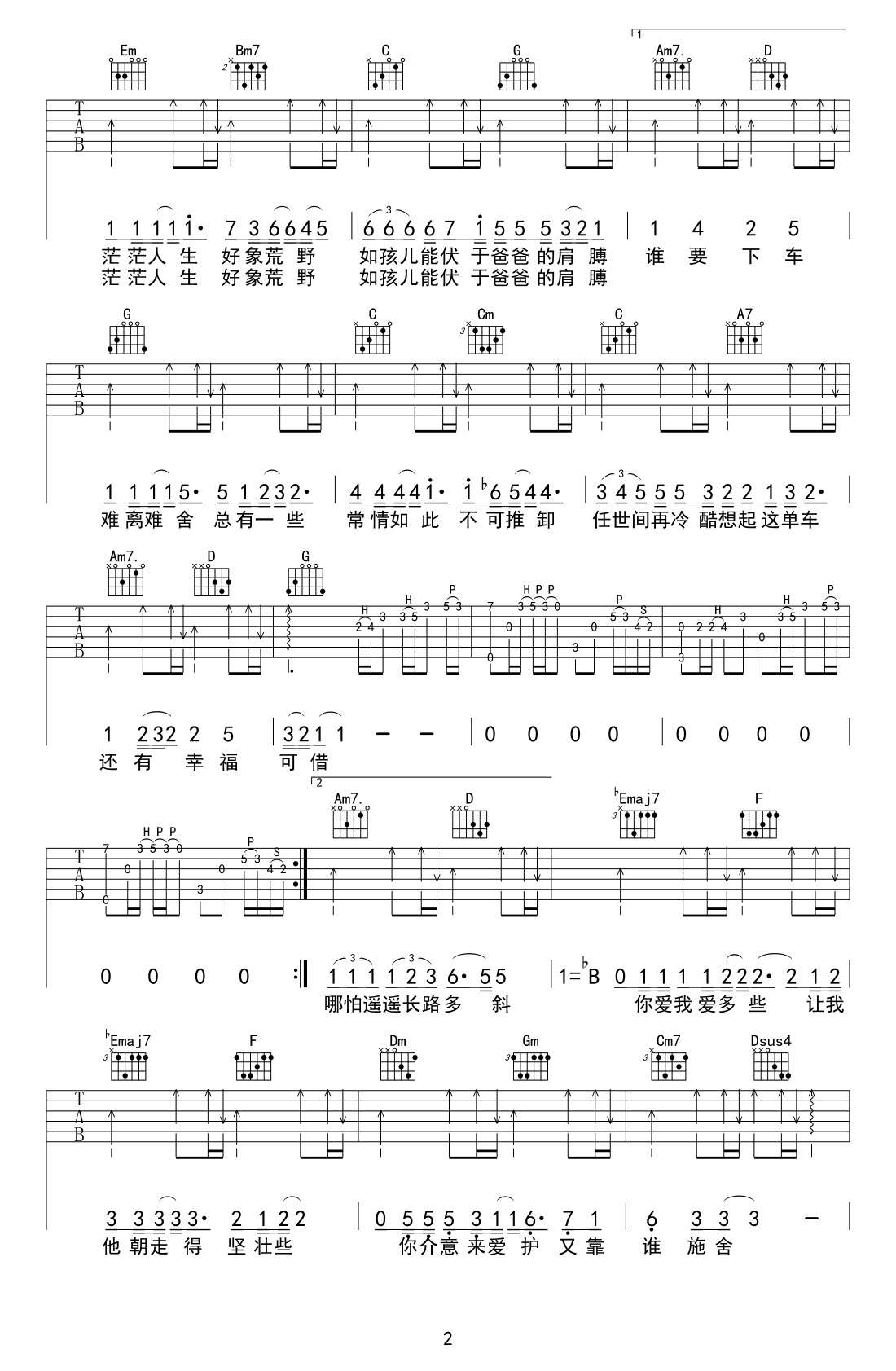 单车吉他谱_G调_陈奕迅_单车_弹唱六线谱