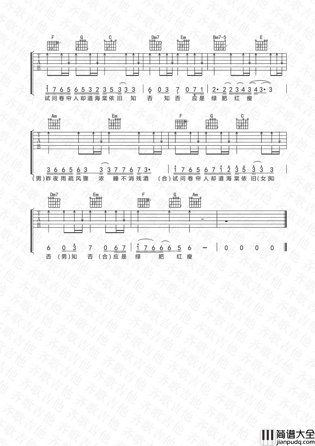 知否知否吉他谱_D调_齐歌吉他版本_郁可唯_胡夏