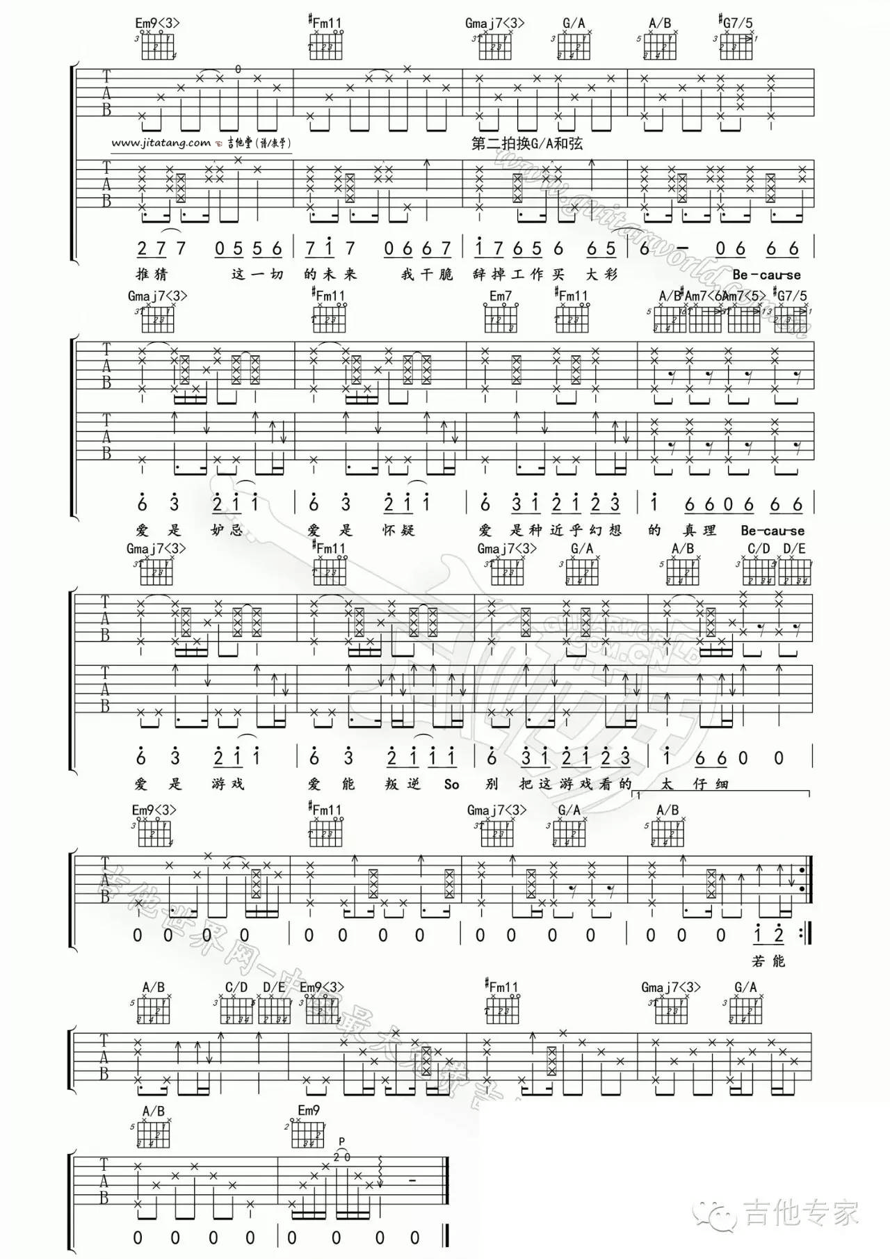 爱是怀疑吉他谱_E调原版_E小调降半音版本_陈奕迅