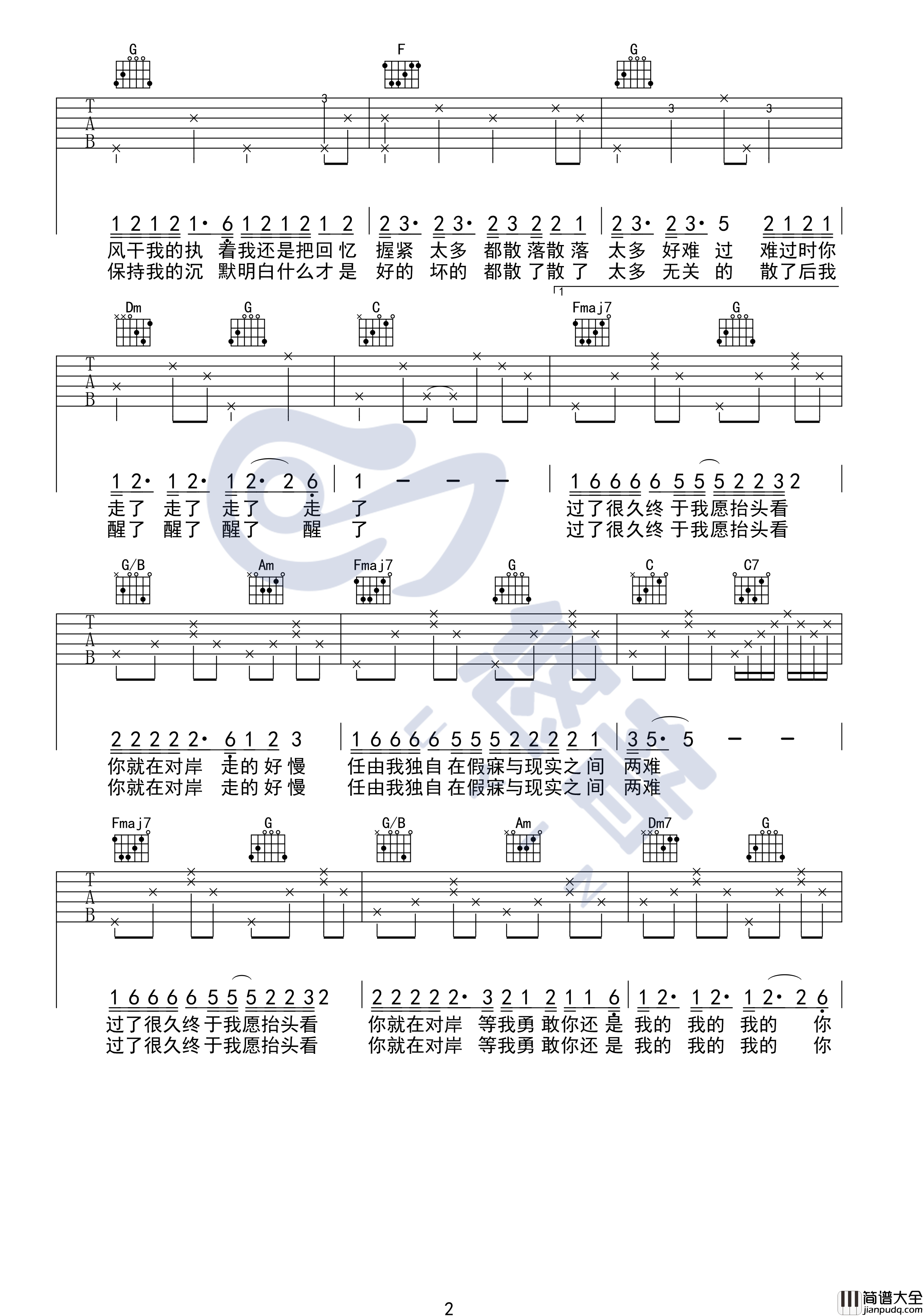 走马吉他谱_C调精编版_悠音课堂编配_陈粒