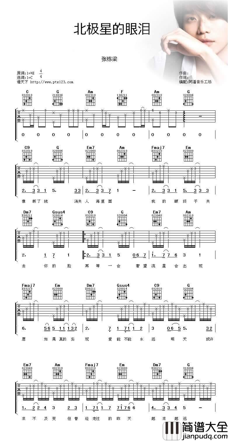 北极星的眼泪吉他谱_C调_阿潘音乐工场编配版本_张栋梁