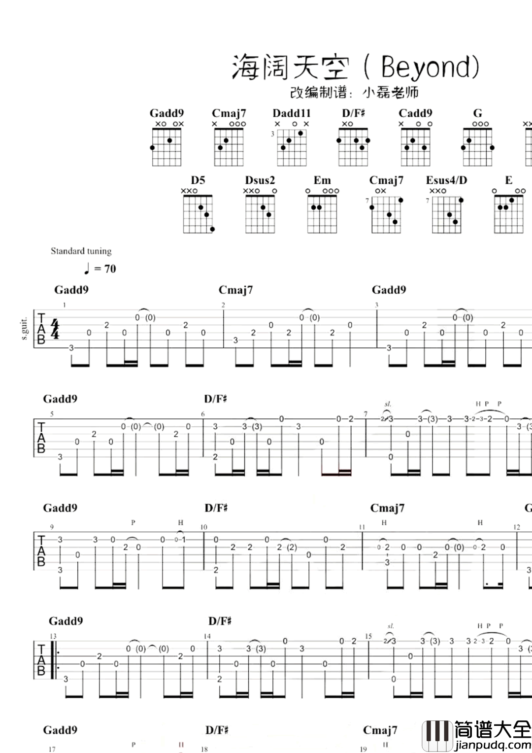 beyond_海阔天空_指弹吉他谱_独奏六线谱_吉他演示/教学