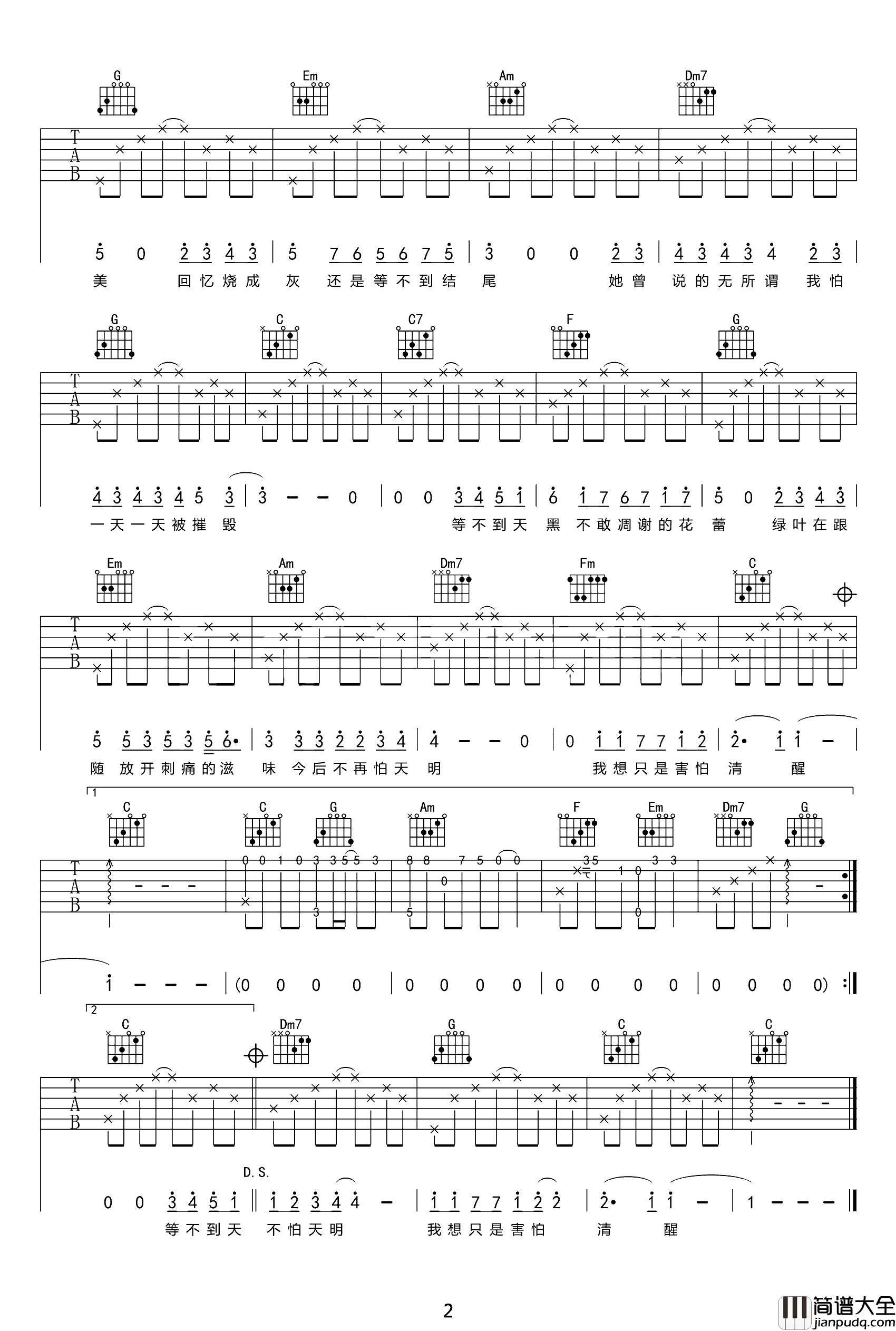 林俊杰_她说_吉他谱__她说_C调精编原版六线谱