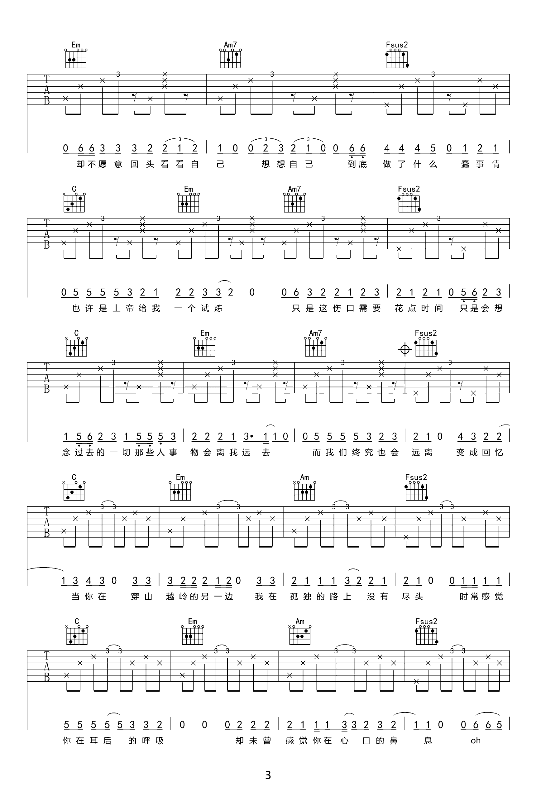 思念是一种病吉他谱_张震岳_C调精细版_吉他弹唱谱