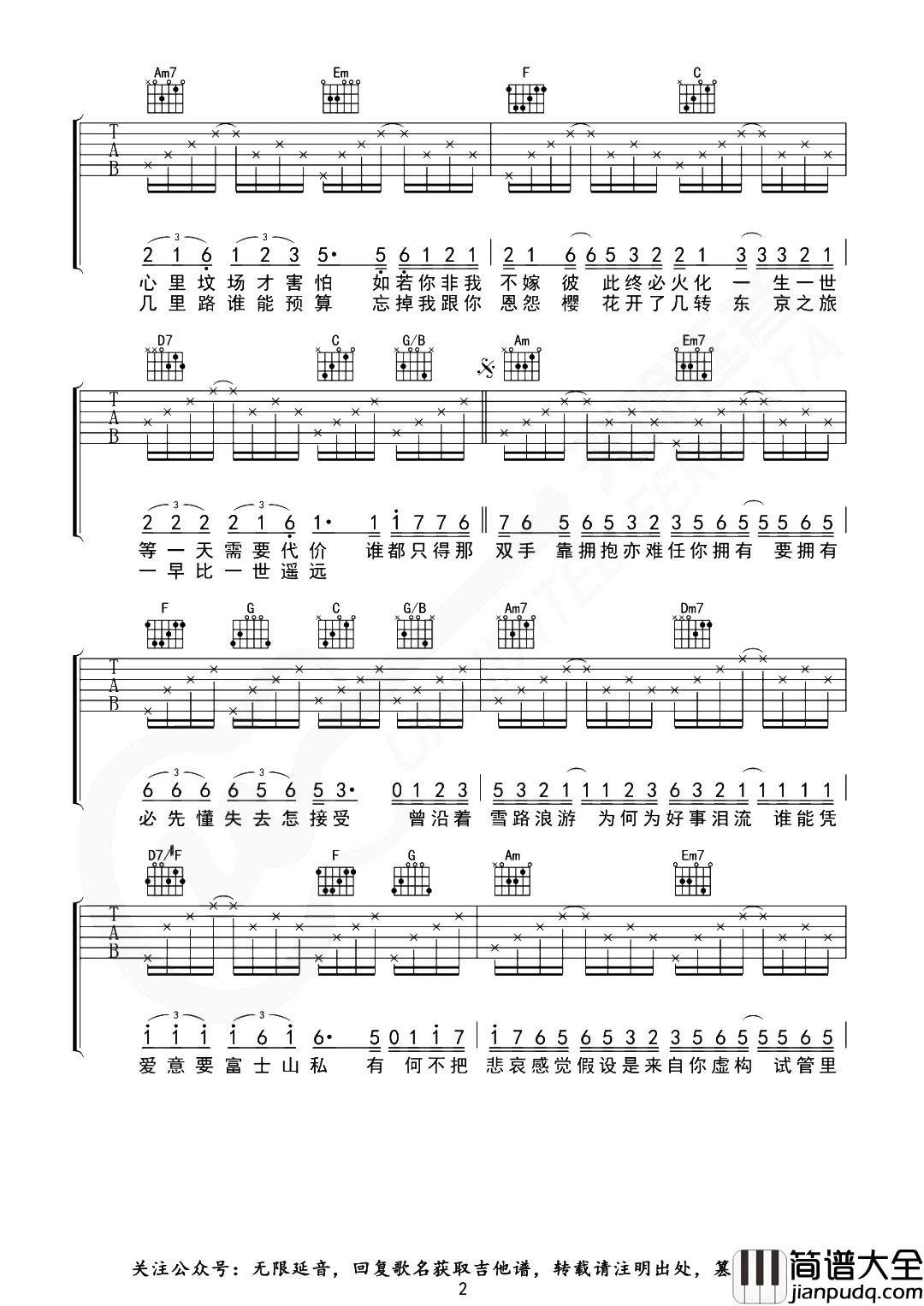 陈奕迅《富士山下》吉他谱_C调精编版_吉他弹唱谱 陈奕迅_富士山下_吉他谱_C调精编版_吉他弹唱谱