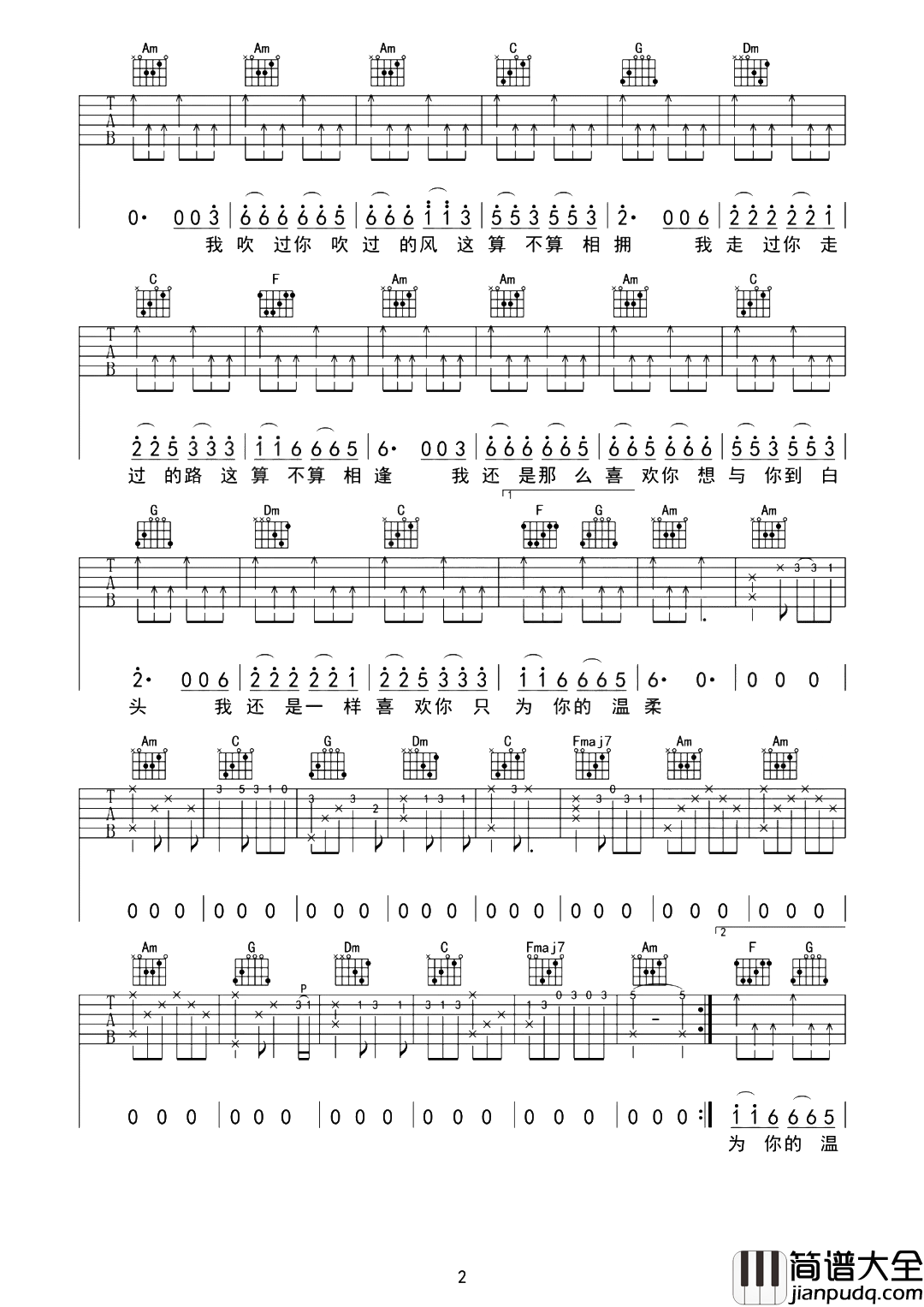 刘艺雯_听闻远方有你_吉他谱_G调吉他演示/教学视频