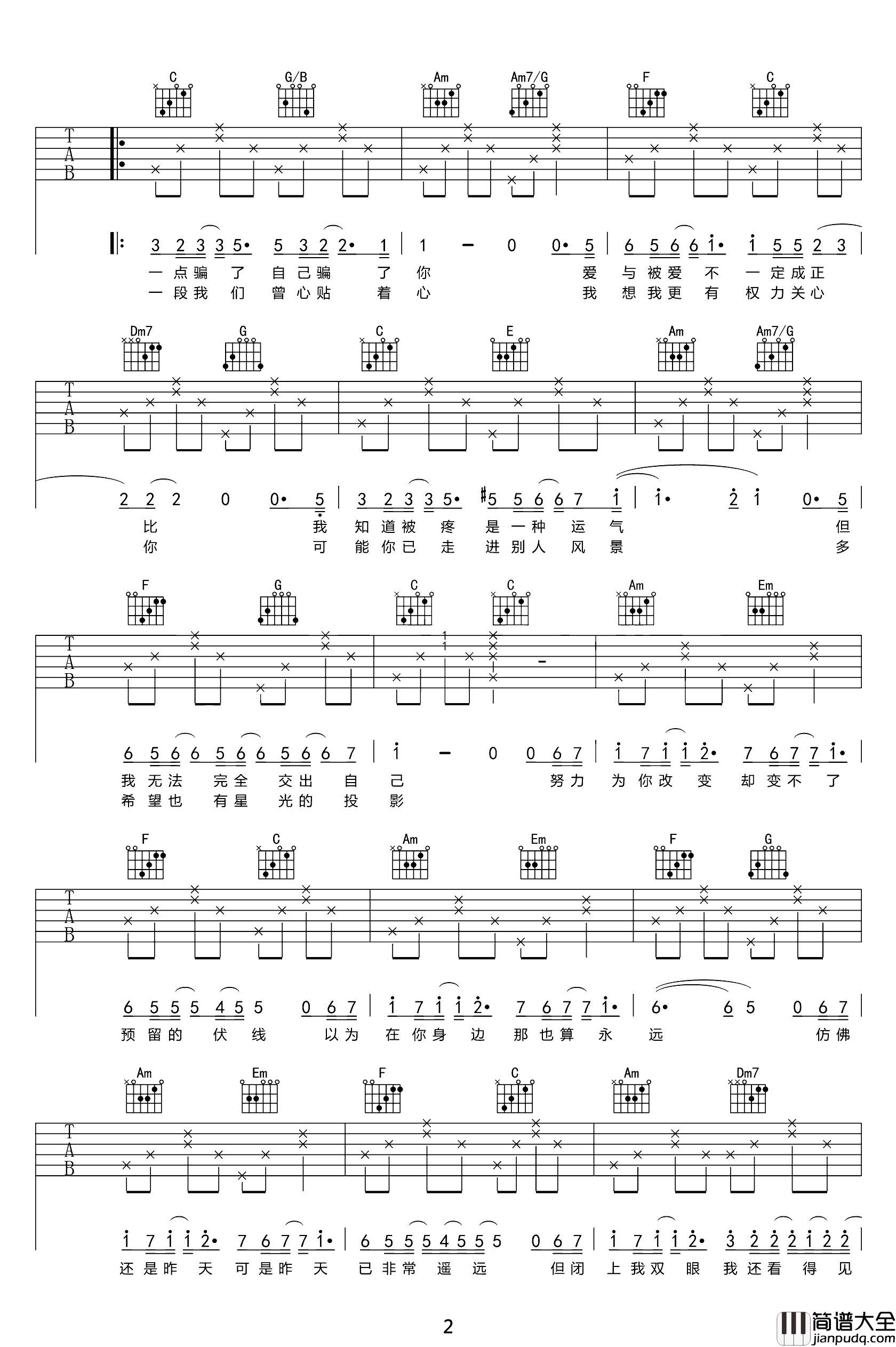 梁静茹《可惜不是你》吉他谱_C调超原版_高清六线谱 梁静茹_可惜不是你_吉他谱_C调超原版_高清六线谱