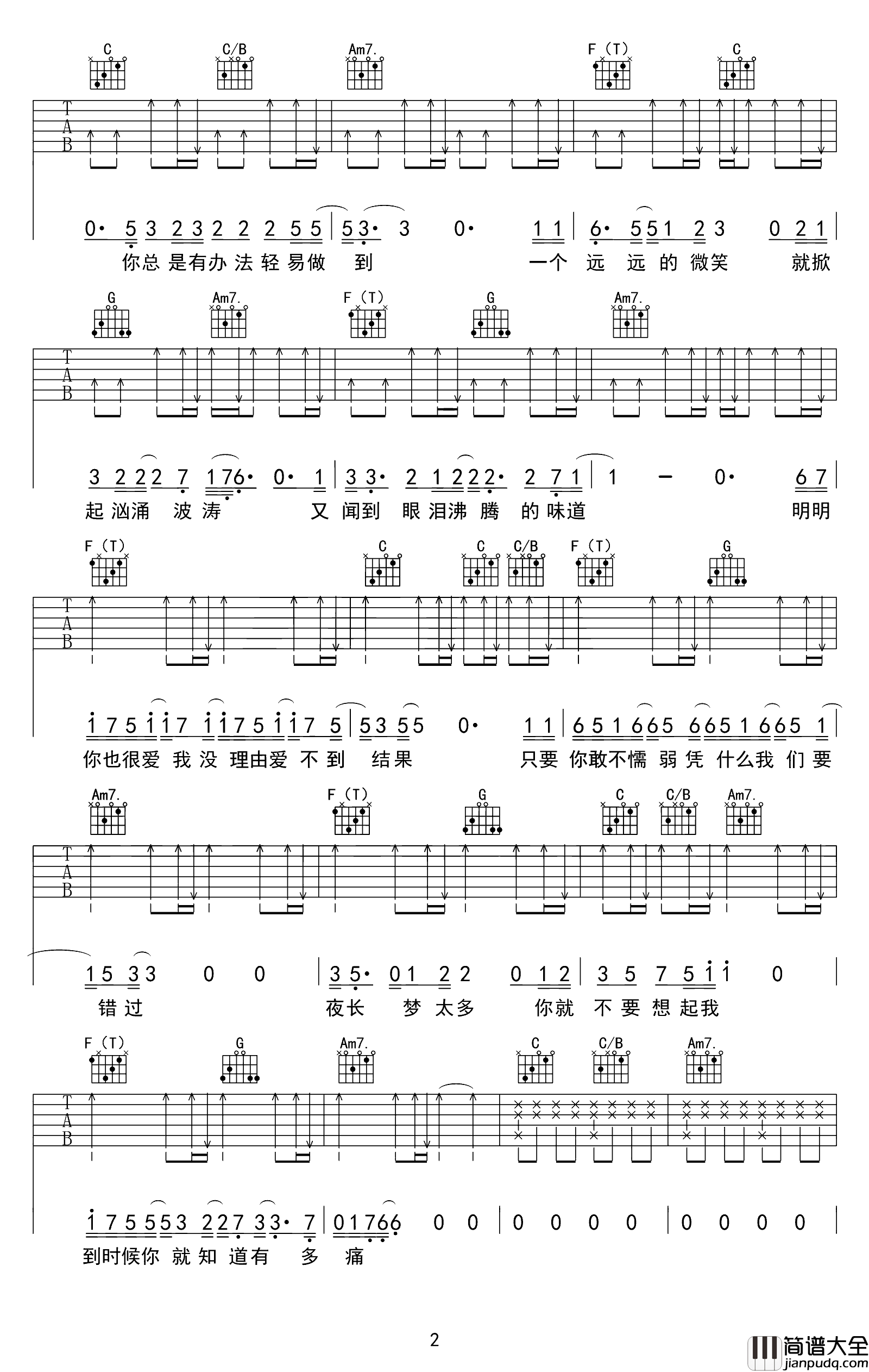 田馥甄_你就不要想起我_吉他谱【高清原版】