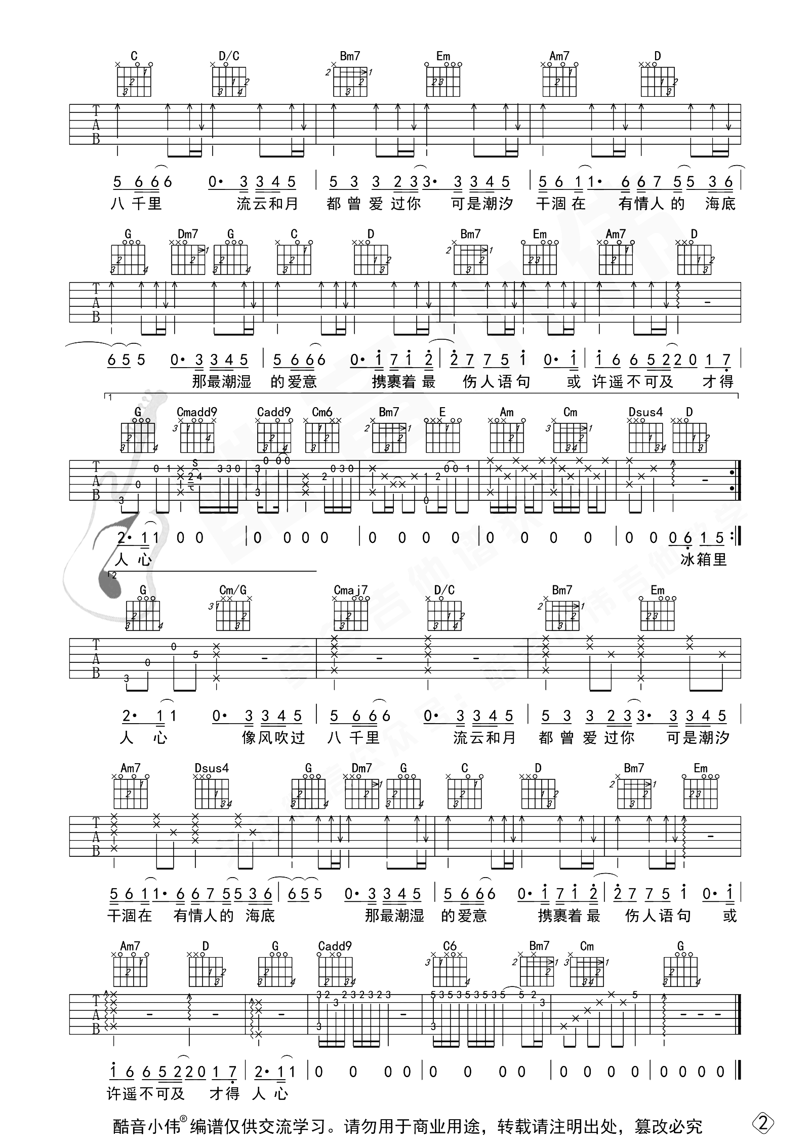 苏星捷_风吹过八千里_吉他谱_G调中级版_吉他弹唱演示+教学