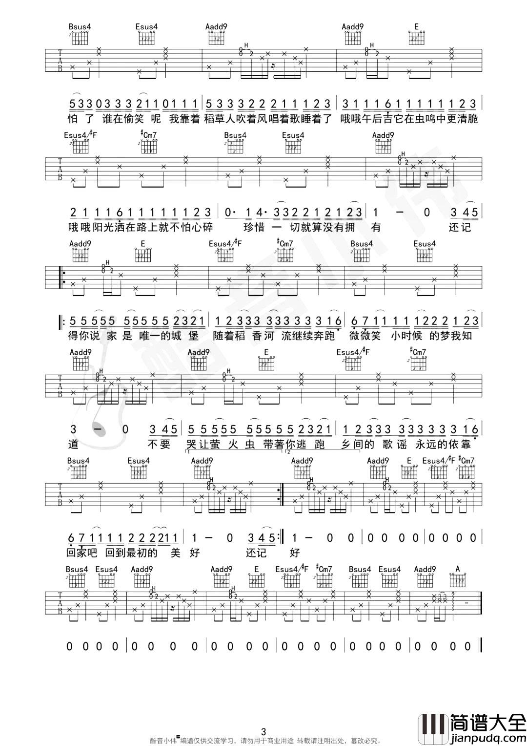 周杰伦《稻香》吉他谱_A调原版_《稻香》吉他演示+教学 周杰伦_稻香_吉他谱_A调原版__稻香_吉他演示+教学