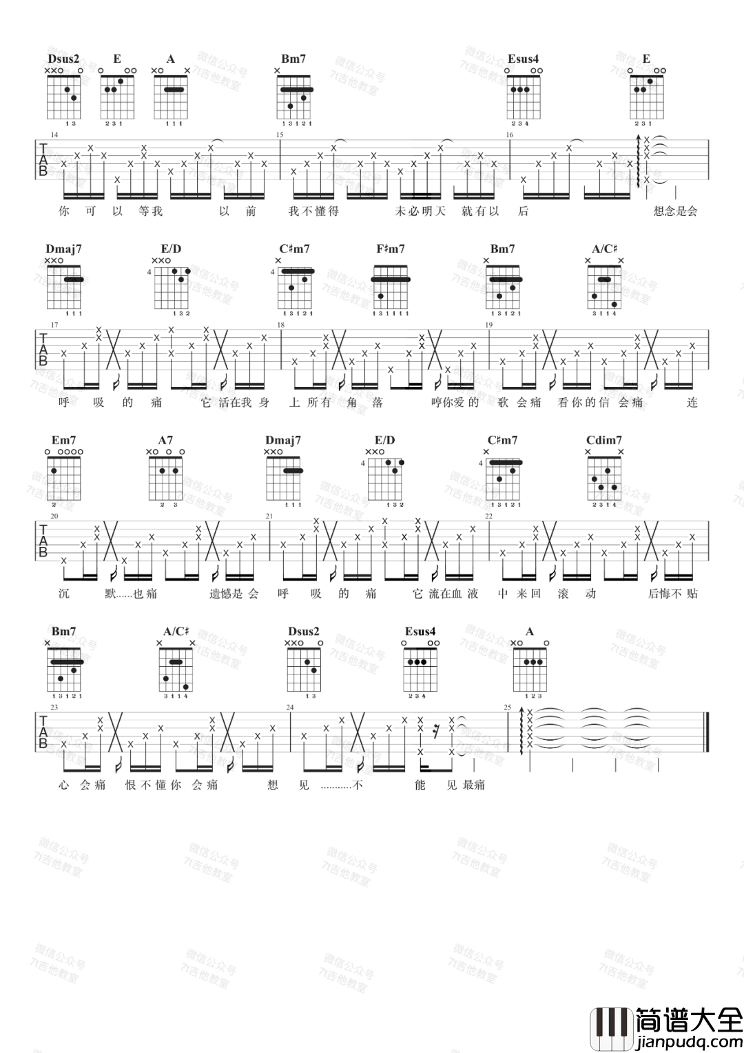 会呼吸的痛吉他谱_梁静茹_A调原版六线谱_吉他弹唱演示