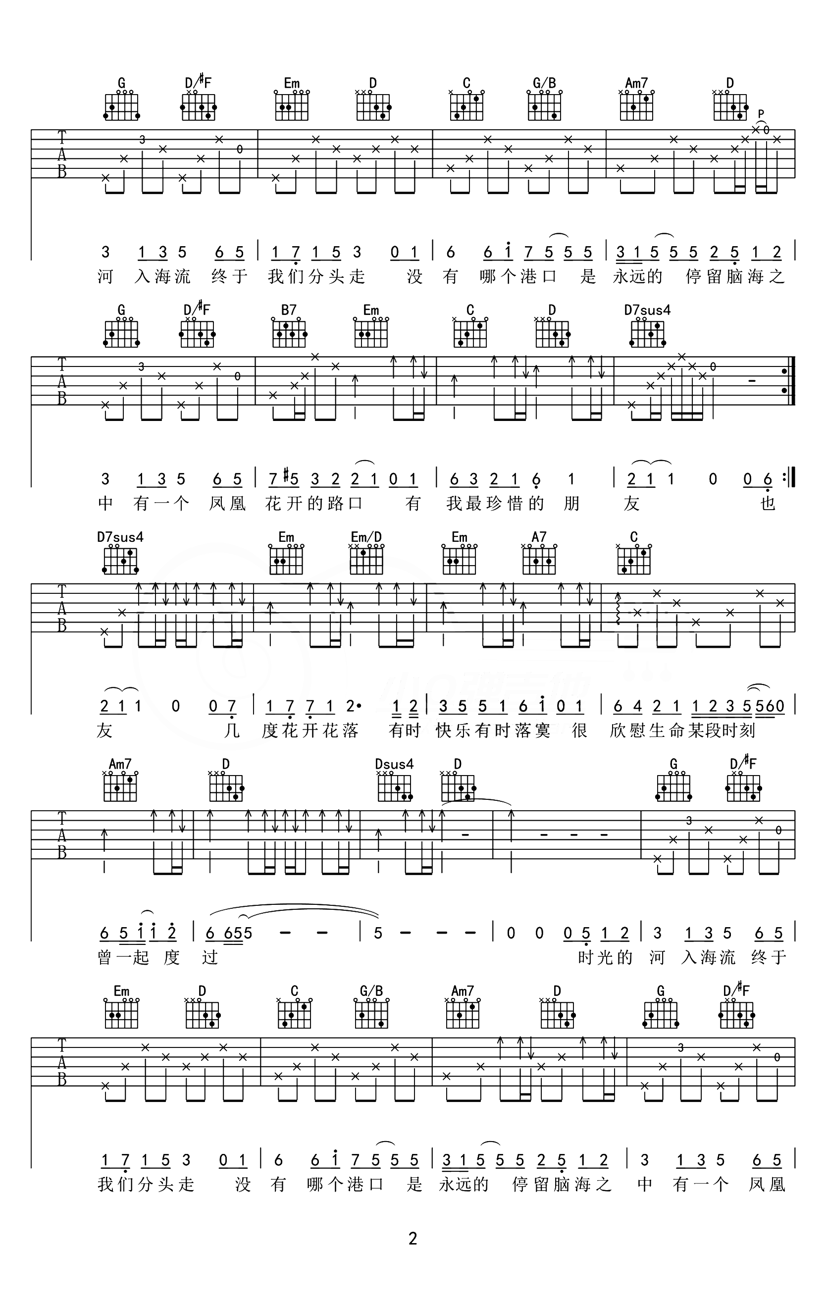 凤凰花开的路口吉他谱_林志炫_G调六线谱_吉他弹唱谱