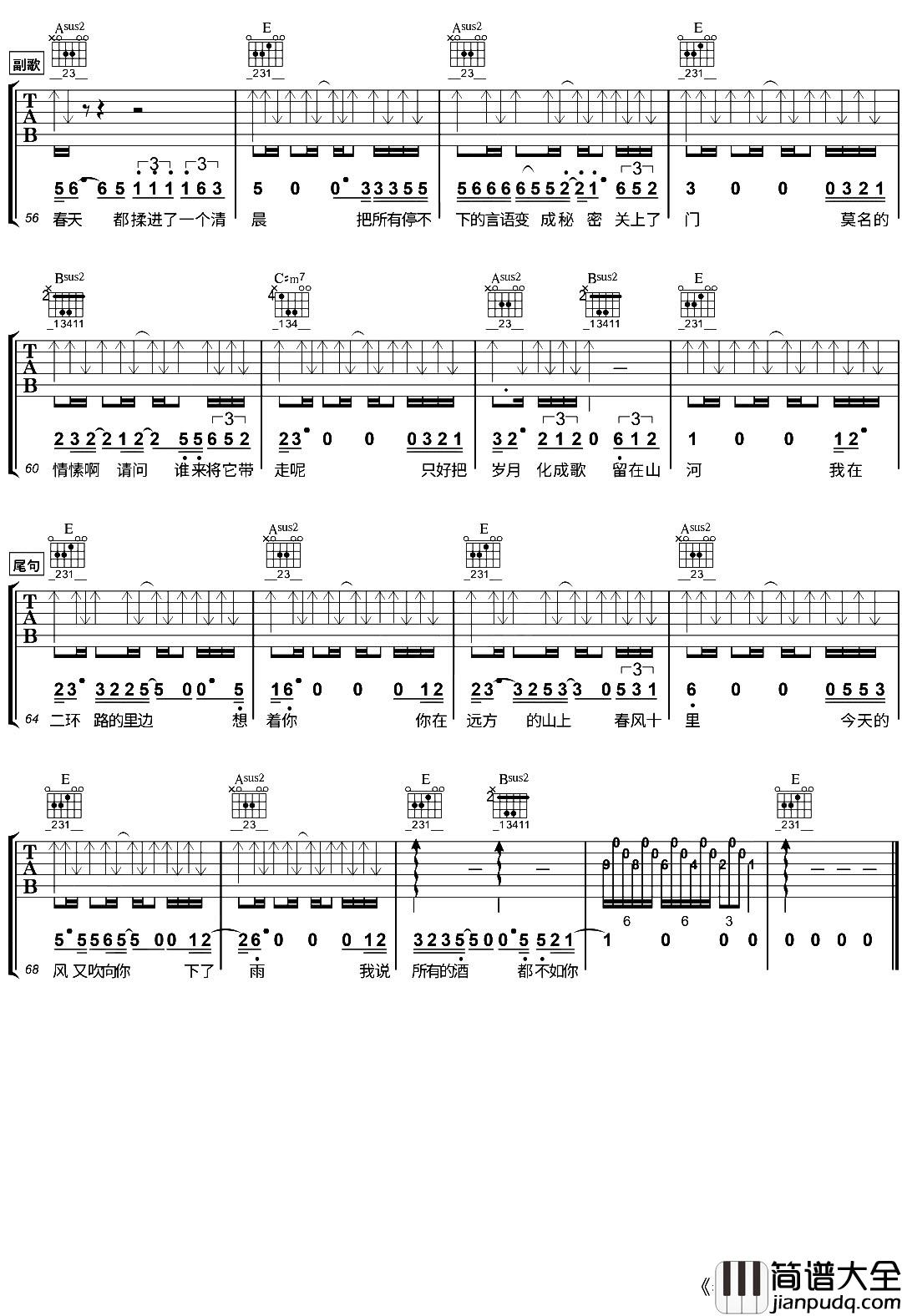 春风十里吉他谱_E调完整版_吉他弹唱演示_鹿先森乐队 春风十里吉他谱_E调完整版_吉他弹唱演示_鹿先森乐队