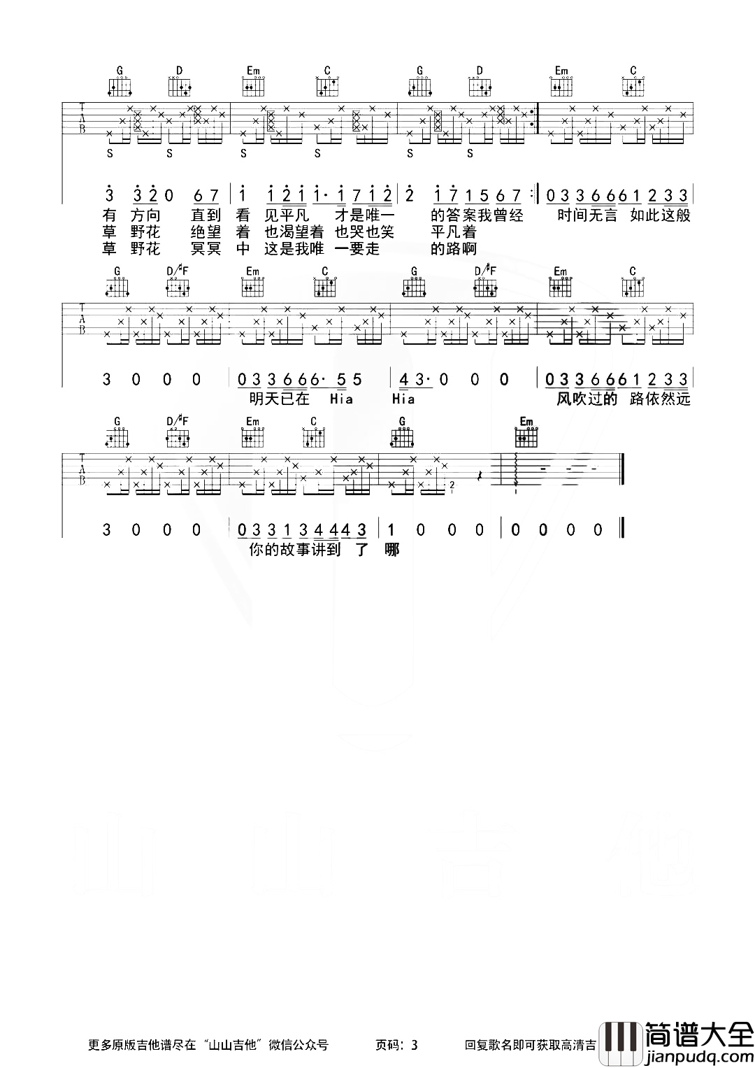 平凡之路吉他谱_朴树_G调精细改编版_吉他弹唱演示 平凡之路吉他谱_朴树_G调精细改编版_吉他弹唱演示
