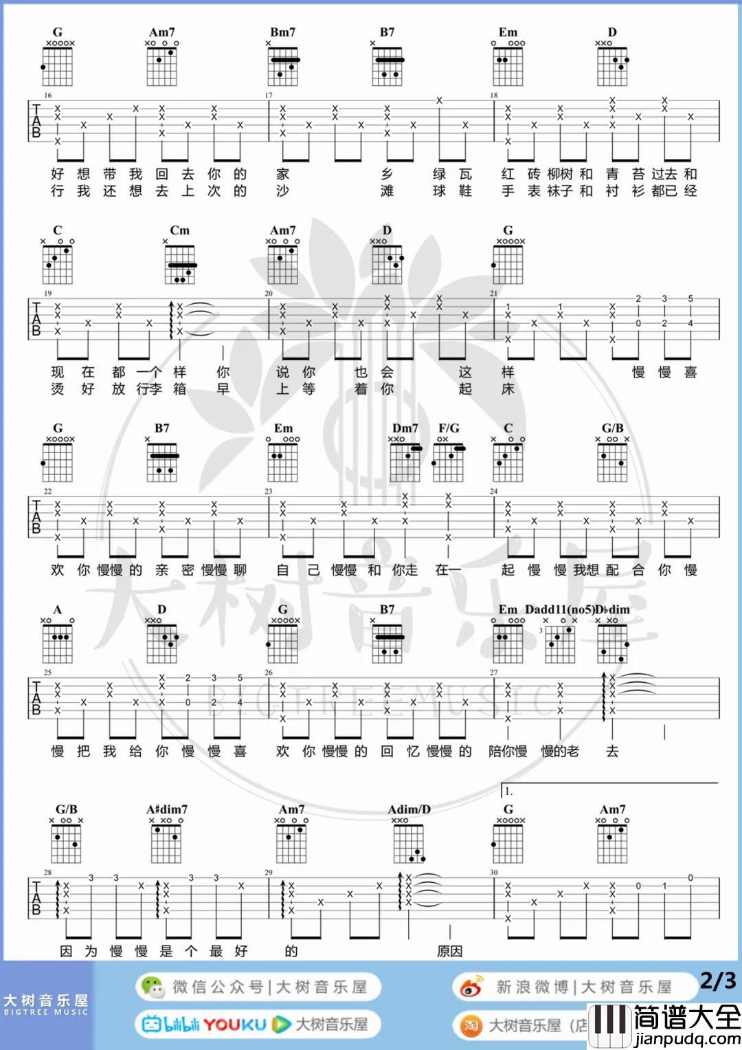 慢慢喜欢你吉他谱_莫文蔚_G调六线谱_吉他弹唱演示/教学 慢慢喜欢你吉他谱_莫文蔚_G调六线谱_吉他弹唱演示/教学