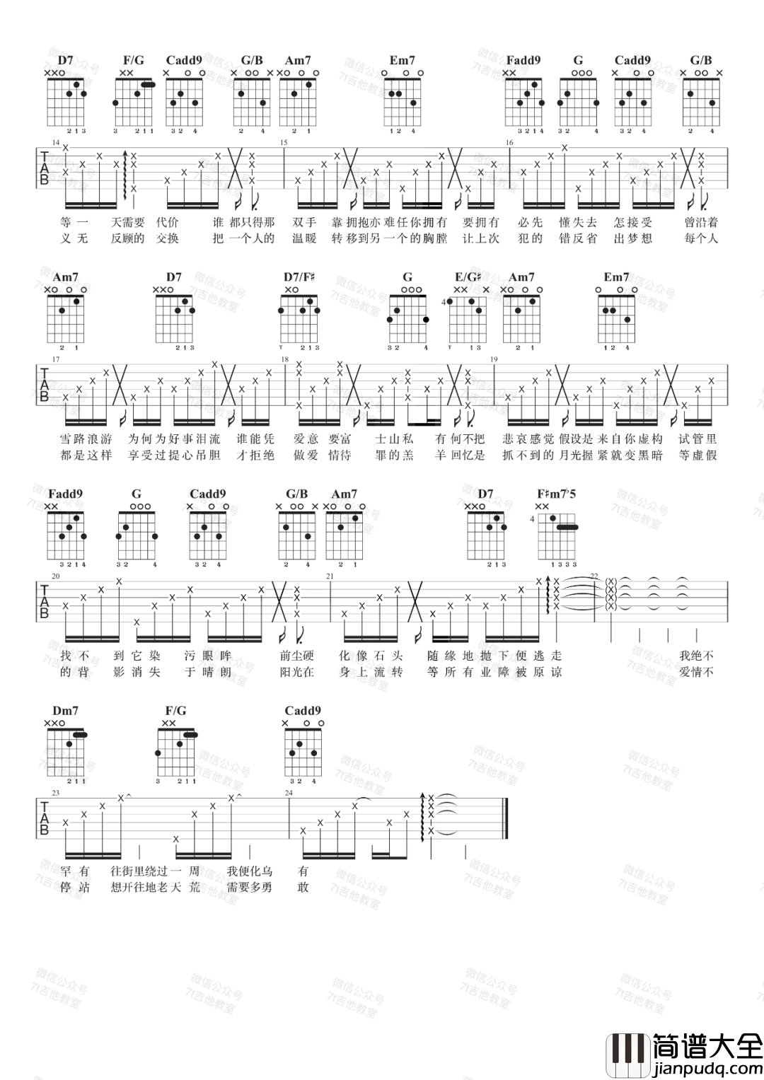 富士山下吉他谱_陈奕迅_C调原版六线谱_吉他弹唱演示 富士山下吉他谱_陈奕迅_C调原版六线谱_吉他弹唱演示