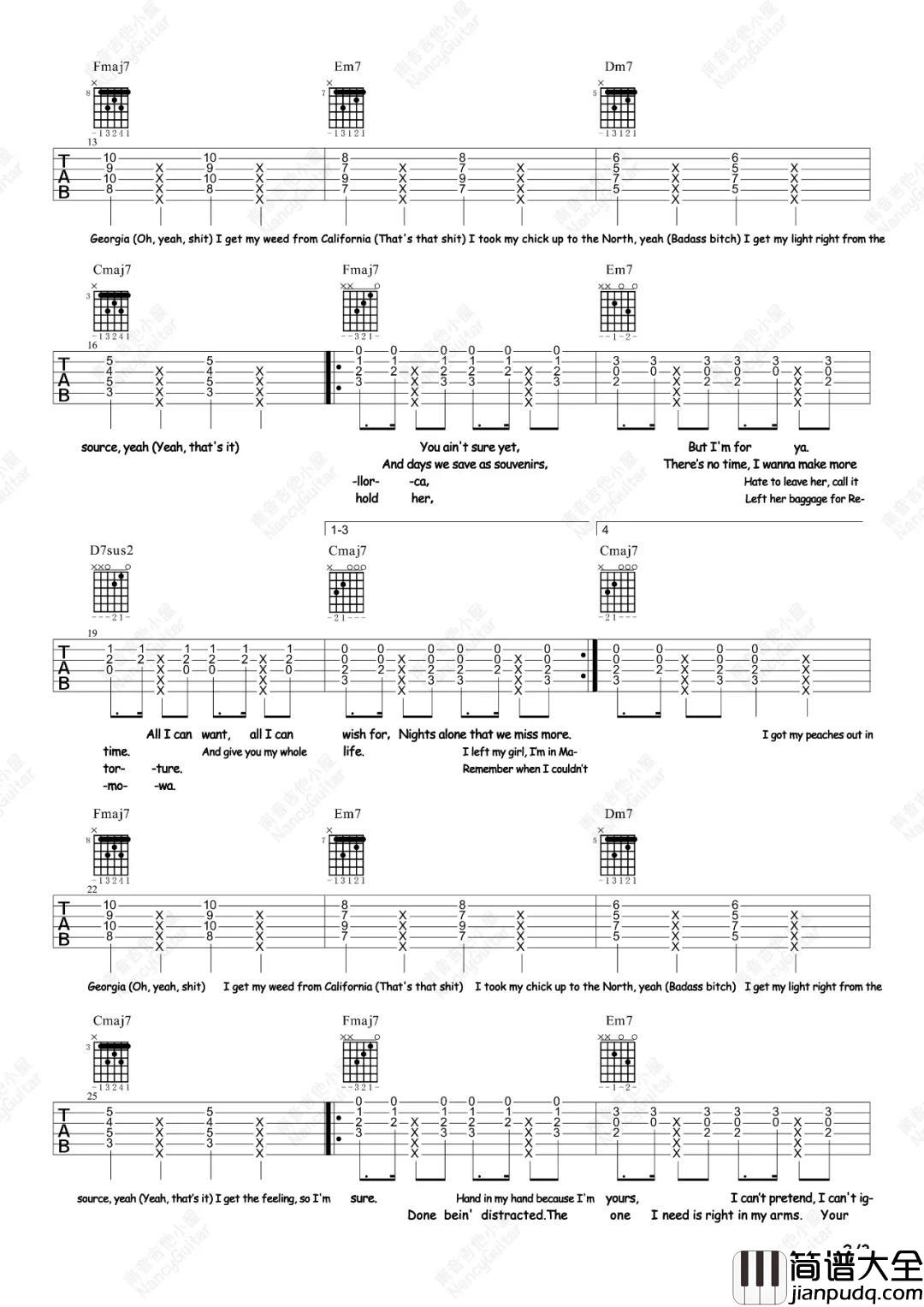 Peaches吉他谱_贾斯汀·比伯_女生版_吉他弹唱演示
