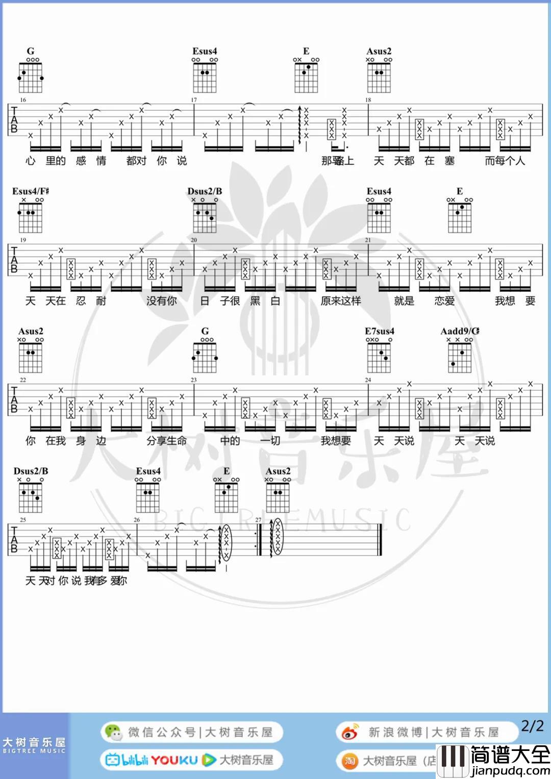 陶喆《天天》吉他谱_A调六线谱_《天天》吉他弹唱演示/教学 陶喆_天天_吉他谱_A调六线谱__天天_吉他弹唱演示/教学