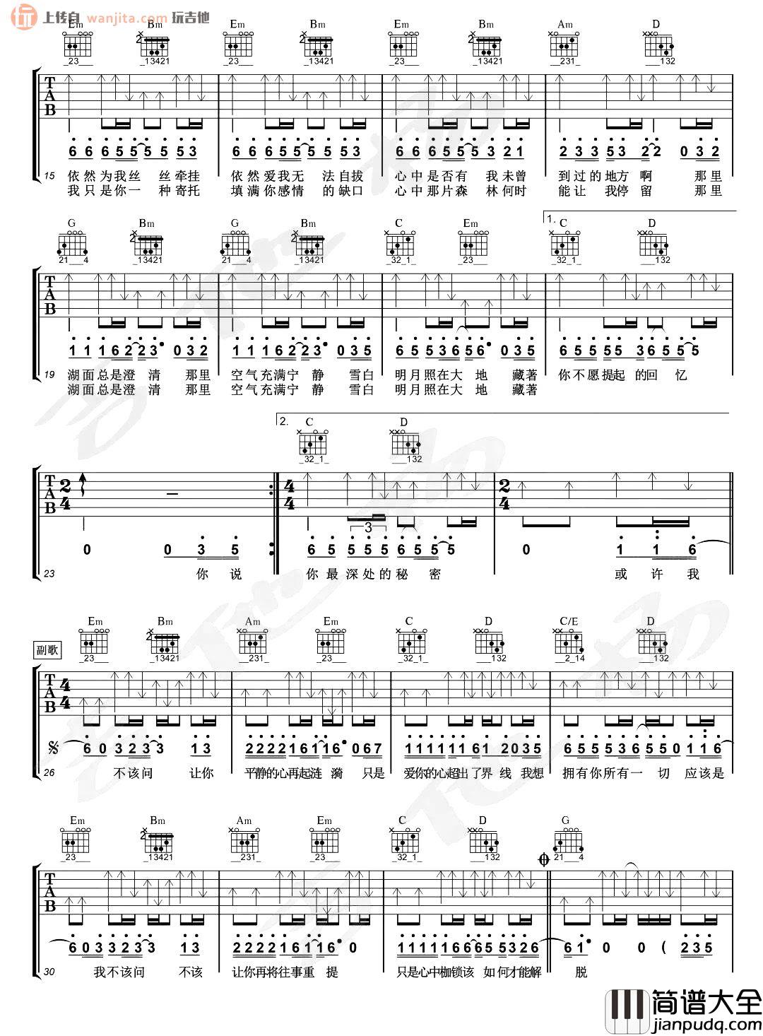 挪威的森林吉他谱_伍佰_G调原版六线谱_吉他弹唱谱 挪威的森林吉他谱_伍佰_G调原版六线谱_吉他弹唱谱